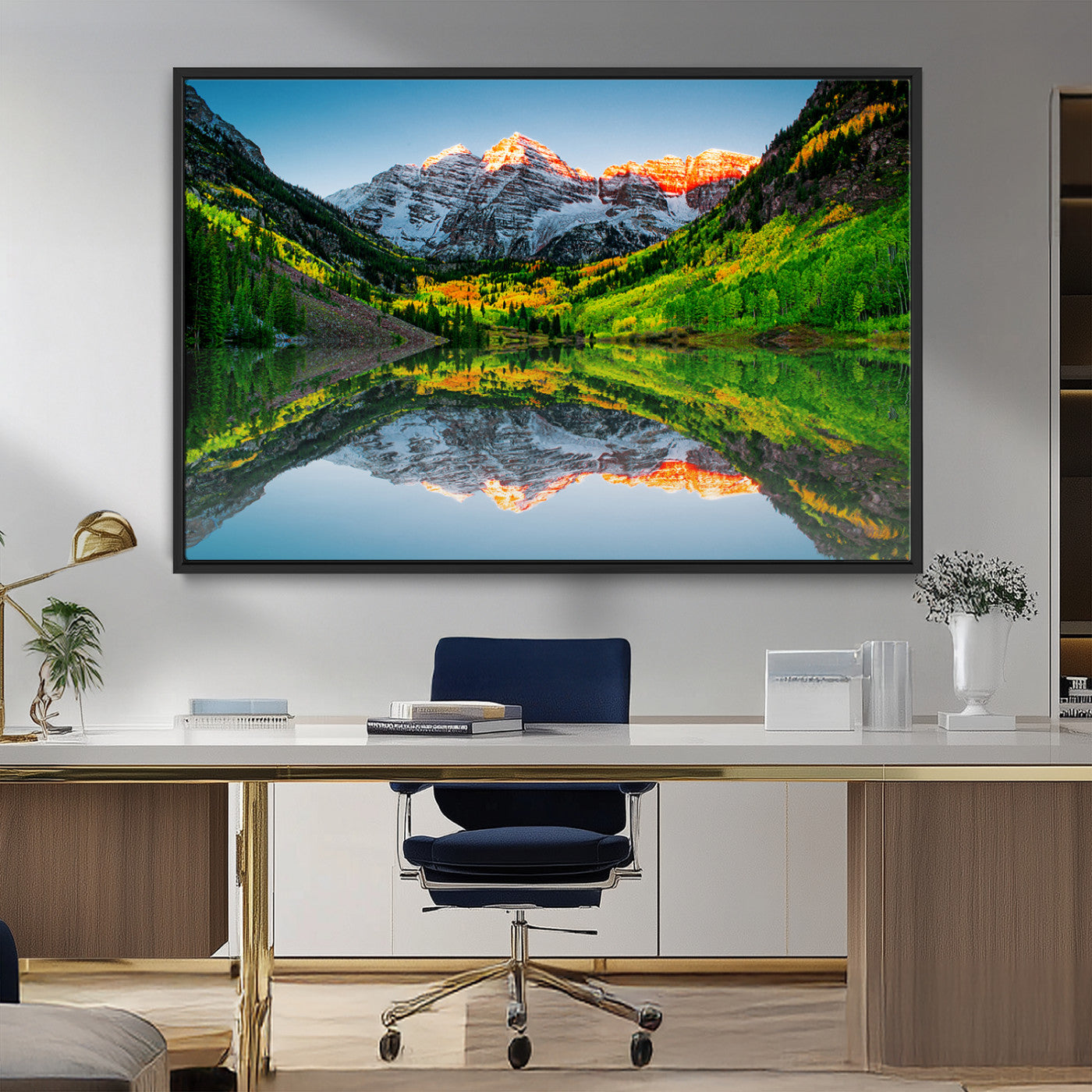 MGV-FC-36X24 - Maroon Bells Lake Print Wall Art – Majestic Colorado Mountain Landscape, Autumn Reflection,