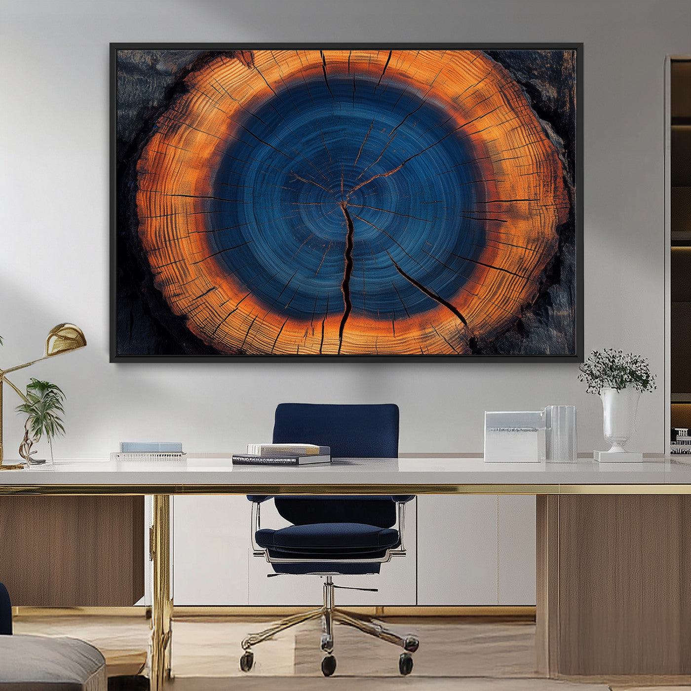 MGV-FC-36X24 - Abstract Tree Ring Wall Art Print, Natural Rustic Wood Texture Canvas Print, Framed Tree Ring Printing, Wood Tree Stump Artwork Canvas Print