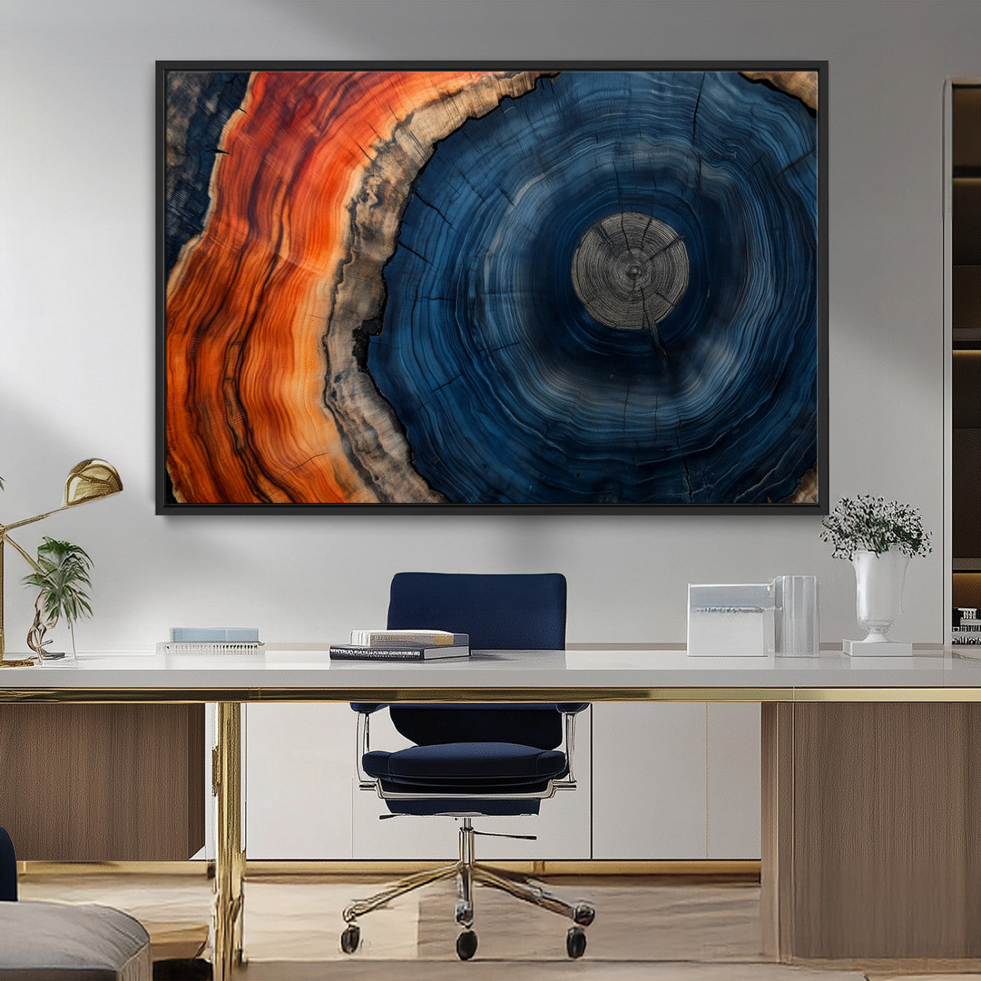 MGV-FC-36X24 - Tree Rings Wall Art Canvas Print, Rustic Wood Print, Framed Natural Texture Art Print, Wood Grain
