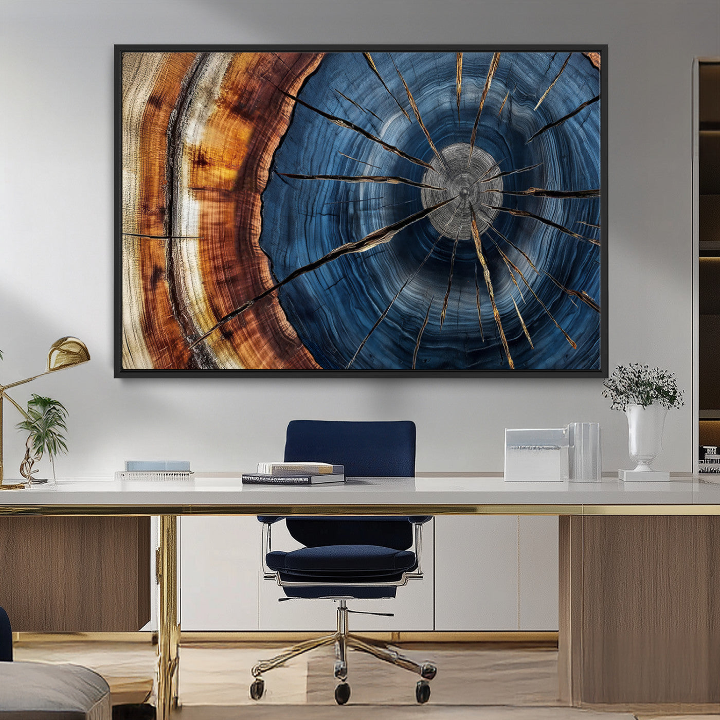MGV-FC-36X24 - Framed Abstract Tree Ring Wall Art Print, Natural Rustic Wood Texture Canvas Print, Wood Tree Stump