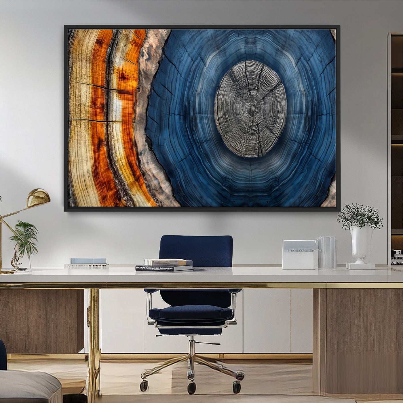 84489410-MGV-CV-36X24-Abstract Framed Tree Rings Wall Decor, Wood Grain Rings Artwork Print, Nature Woodland Modern Wall Decor for Barn Wall, Farmhouse Decor