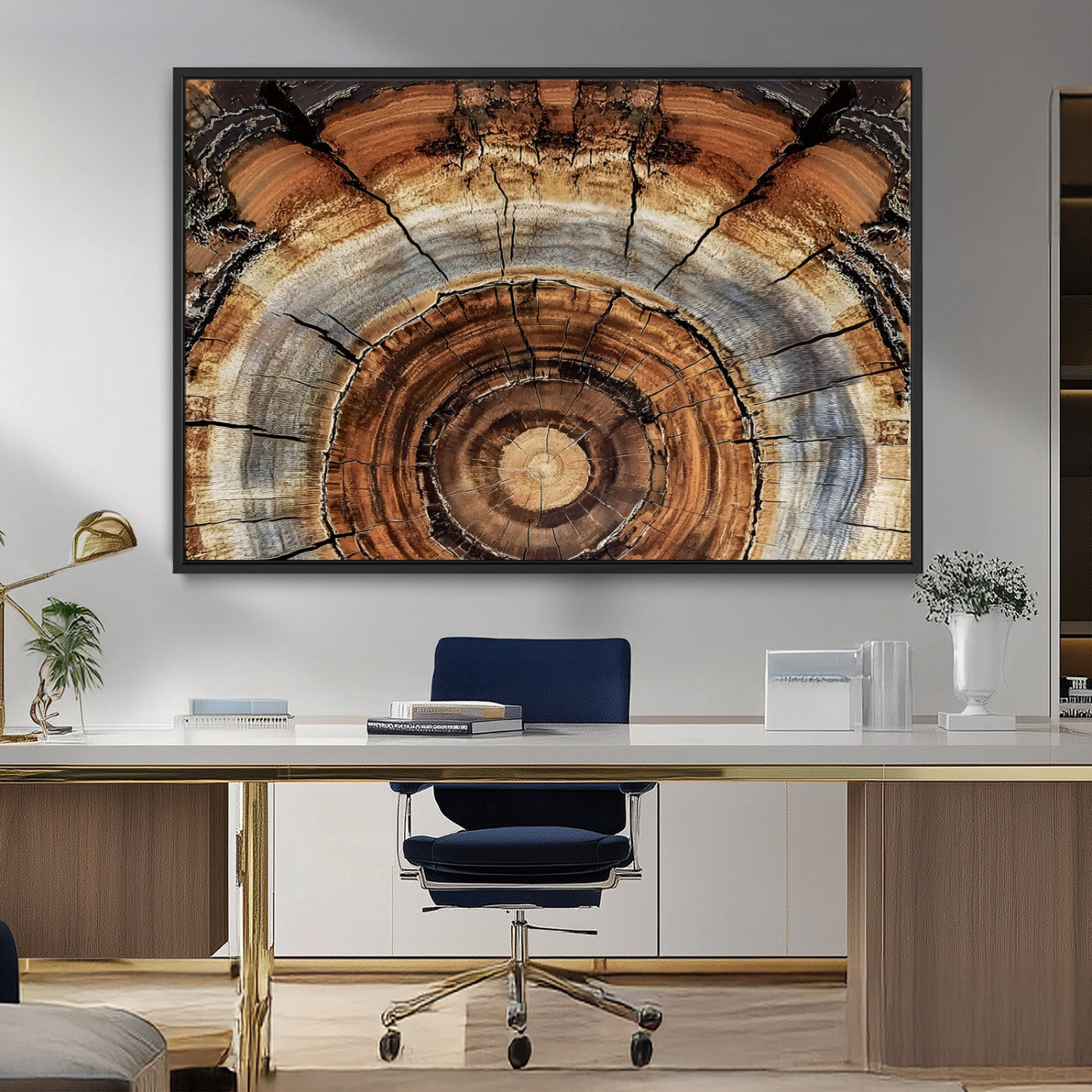 MGV-FC-36X24 - Tree Rings Wall Art Canvas Print, Framed Wood Texture Art Picture Print, Rustic Pattern Perfect Rustic Organic Decor Artwork