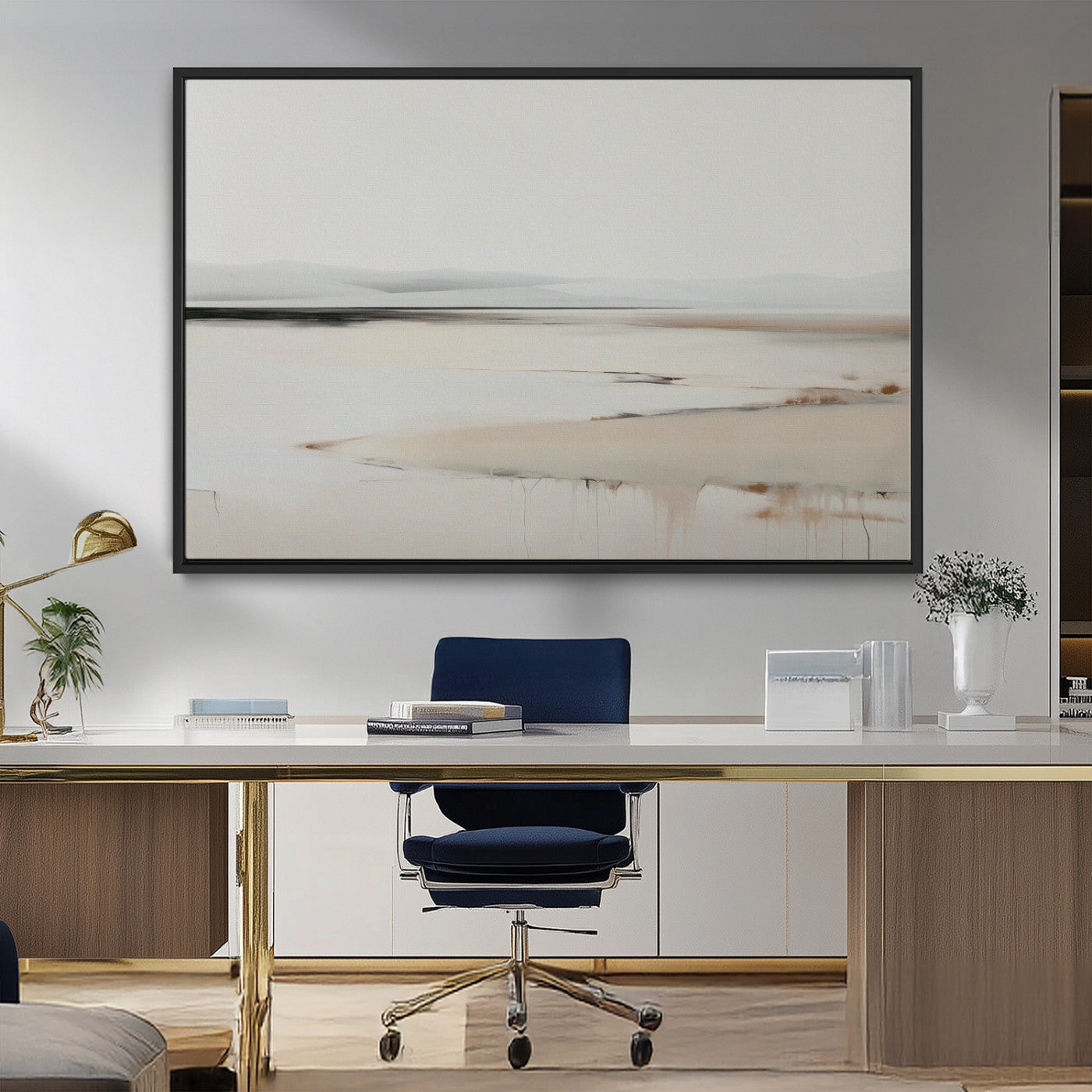 MGV-FC-36X24 - Minimalist Landscape Wall Art Canvas Print, Framed Soft Horizon Art Picture Print, Abstract Seascape Perfect Minimalist Earthy Decor Artwork