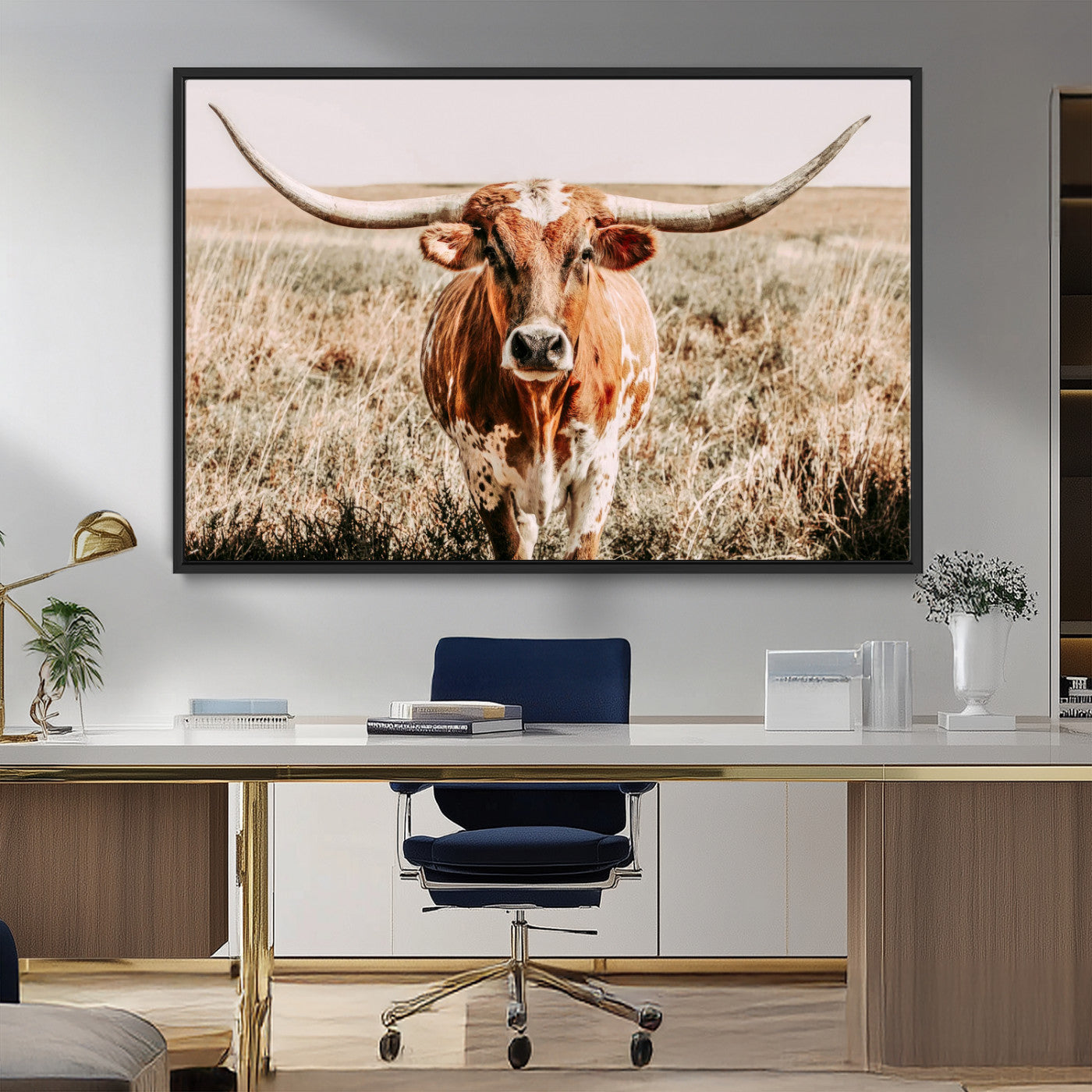 MGV-FC-36X24 - Wall Art Canvas Print Majestic Longhorn Graceful Strength in Every Curve Bold Spirit of the Wild