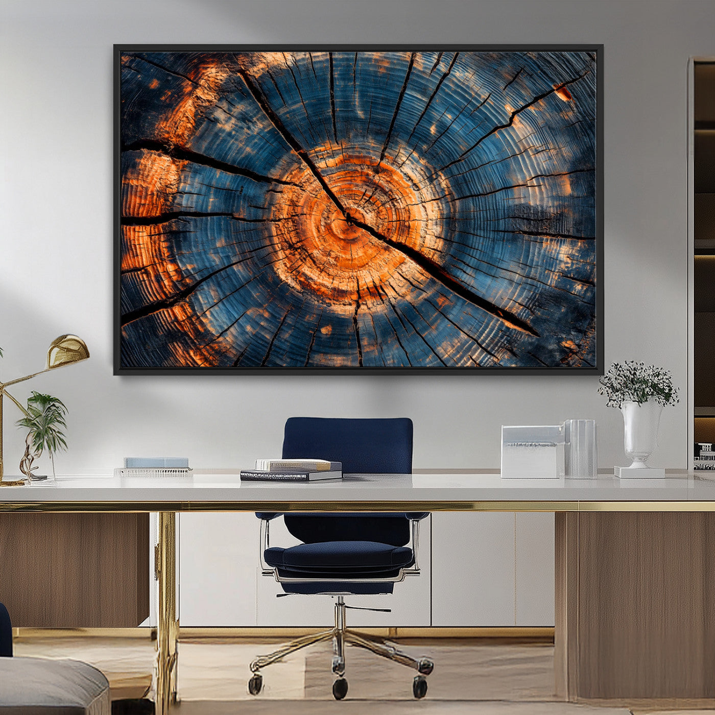 MGV-FC-36X24 - Burnt Wood Wall Art Canvas Print, Framed Aged Timber Art Picture Print, Rustic Tree Slice Perfect Rustic Decor Artwork