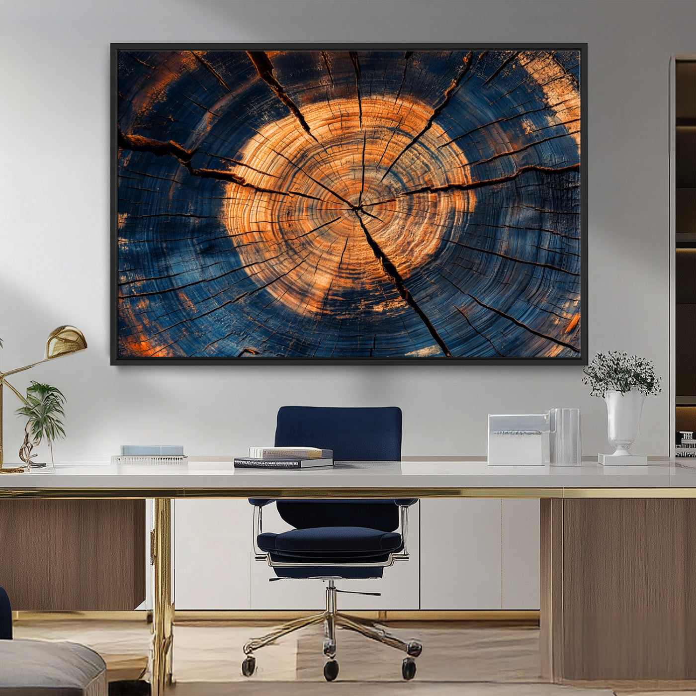 MGV-FC-36X24 - Burnt Wood Wall Art Canvas Print, Framed Aged Timber Art Picture Print, Rustic Tree Slice Perfect Rustic Decor Artwork
