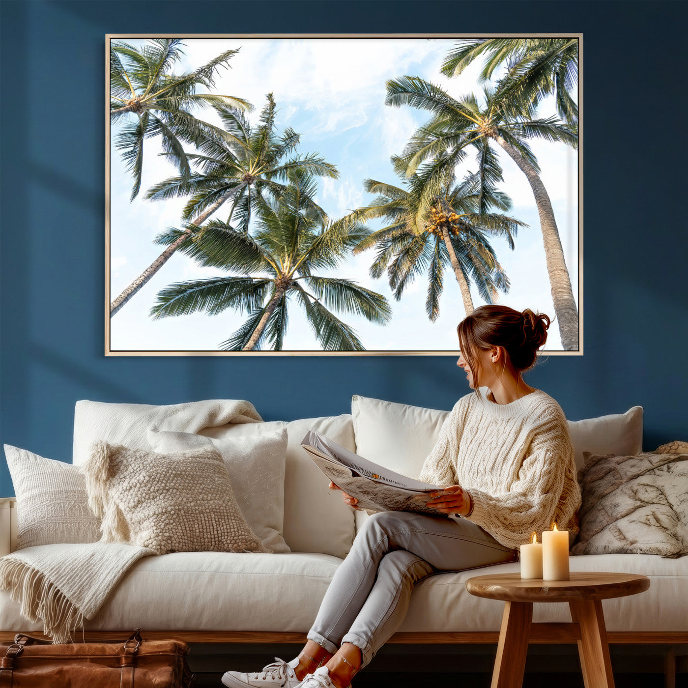 87247012-MGV-CV-36X24 - Tropical Palm Trees Wall Art – Sunlit Leaves & Blue Sky Canvas Print, Island Breeze and Vacation Vibes for Office or Home Decor