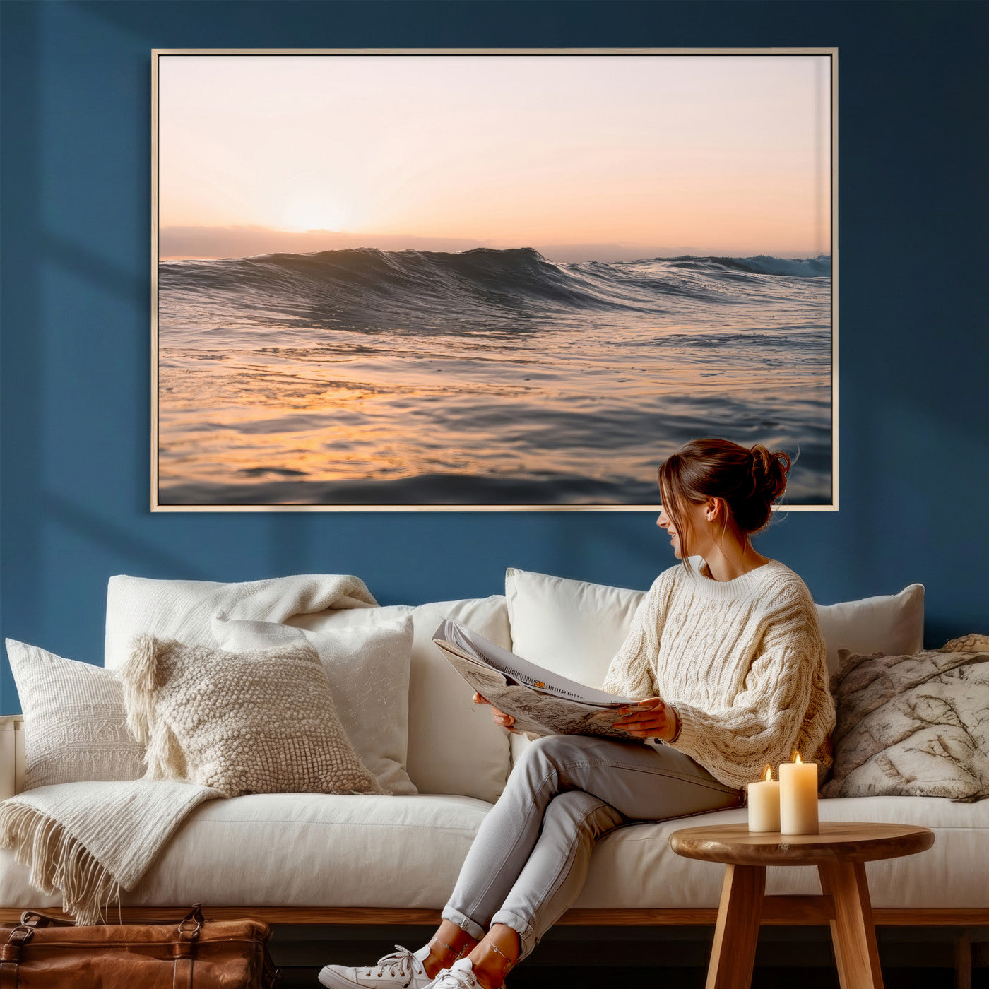 46299358-MGV-CV-36X24 - Golden Sunset Ocean Wall Art – Tranquil Waves & Peaceful Horizon Canvas Print, Soft Light and Evening Glow for Serene Beach, Home or Nature Decor