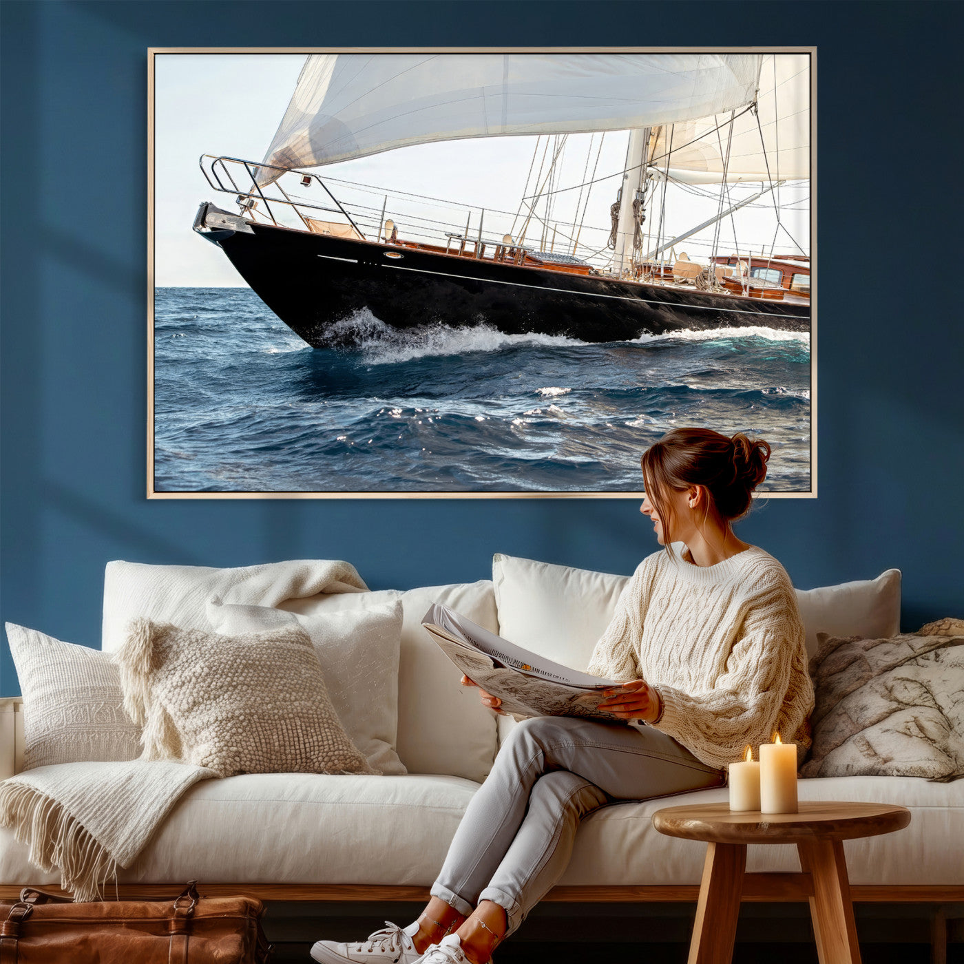 97168626-MGV-CV-36X24 - Boat Yacht Wall Art – Ocean Waves & Sailing Adventure Canvas Print, Nautical Elegance & Marine Journey for Living Room or Luxury Decor