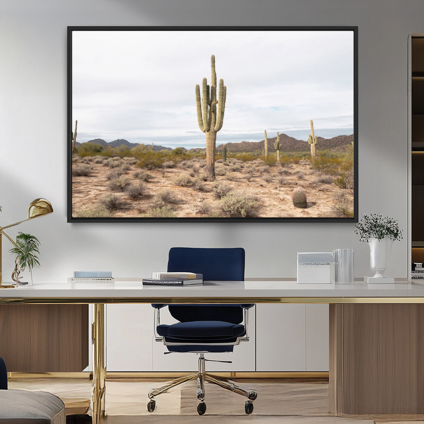 MGV-FC-36X24 - Saguaro Cactus Wall Art Canvas Print, Framed Desert Cactus Art Picture Print, Earthy Desert Perfect Southwestern Boho Decor Artwork