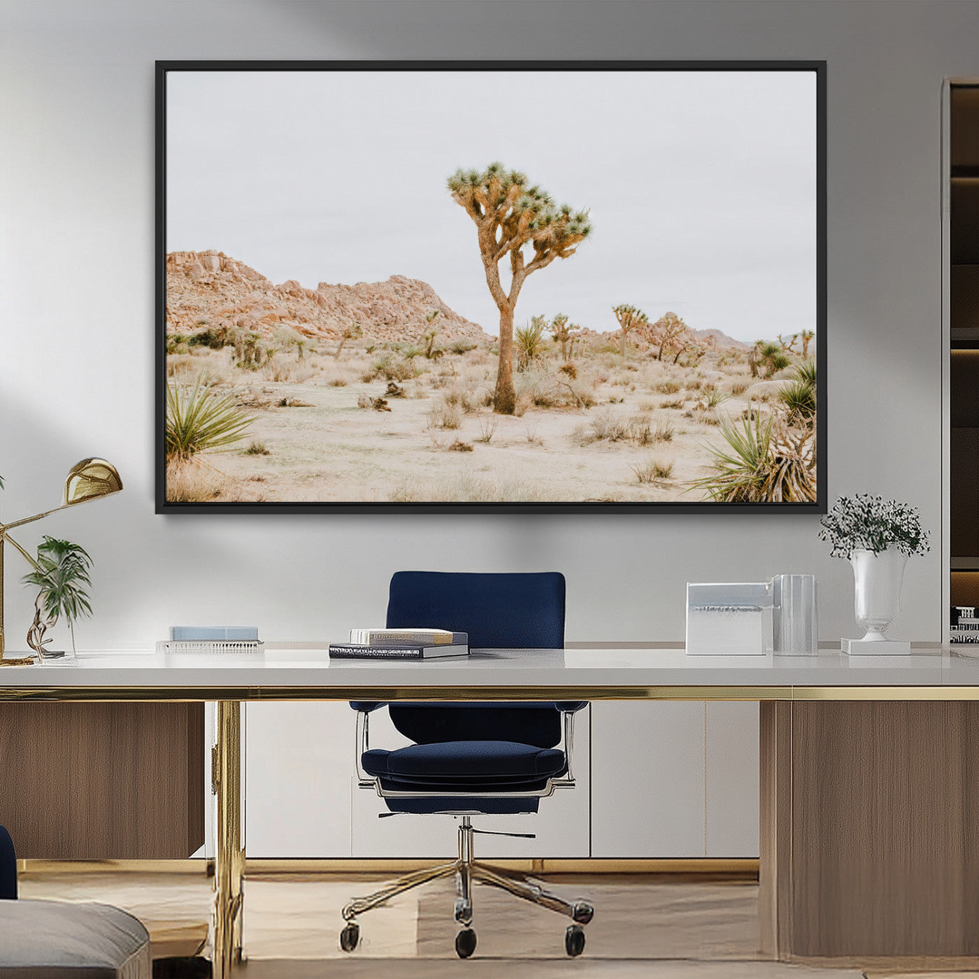 MGV-FC-36X24 - Joshua Tree Wall Art Canvas Print, Framed Neutral Desert Art Picture Print, Earthy Landscape Perfect Neutral Boho Decor Artwork