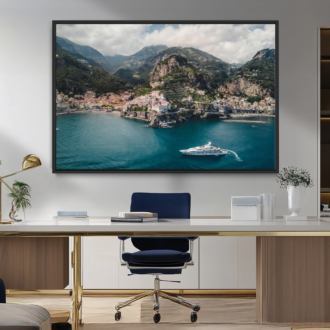 MGV-FC-36X24 - Amalfi Coast Wall Art Canvas Print, Framed Italy Travel Art Picture Print, Mediterranean Landscape Perfect Mediterranean Coastal Decor Artwork