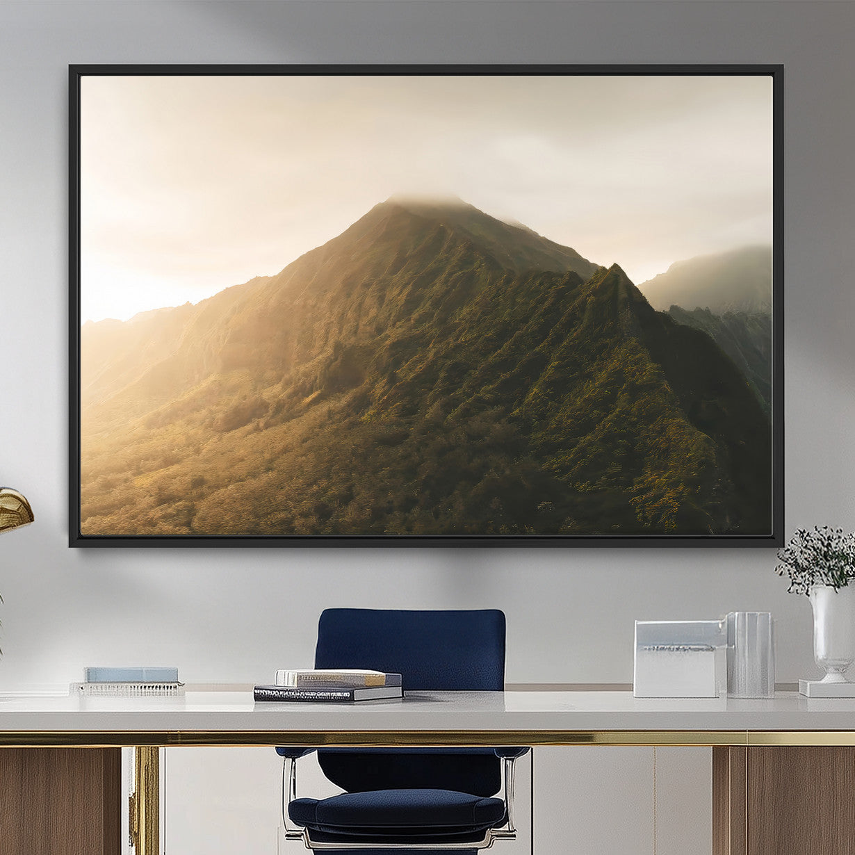 42338636-MGV-FC-36X24_Black-Mountain Wall Art – Framed Sunset Landscape Canvas Artwork, Serene Nature Design, Rustic Decor for Home, Office