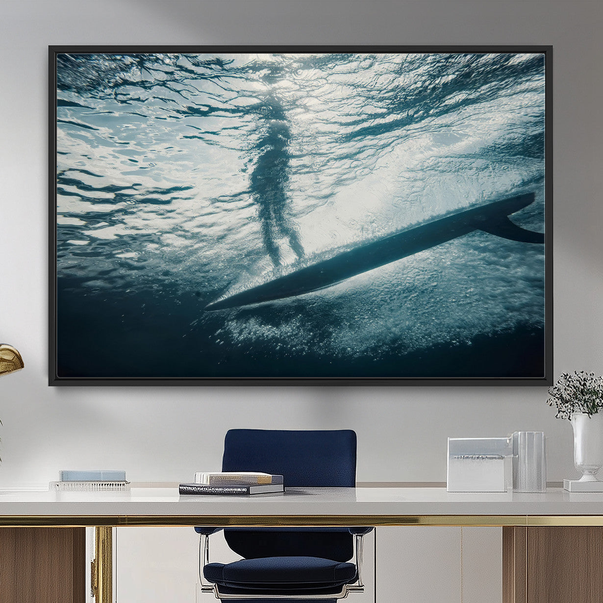 MGV-FC-36X24 - Submerged Surf Wall Art Canvas Print, Framed Underwater Perspective Art Picture Print, Ocean Surf Perfect Coastal Adventure Decor Artwork