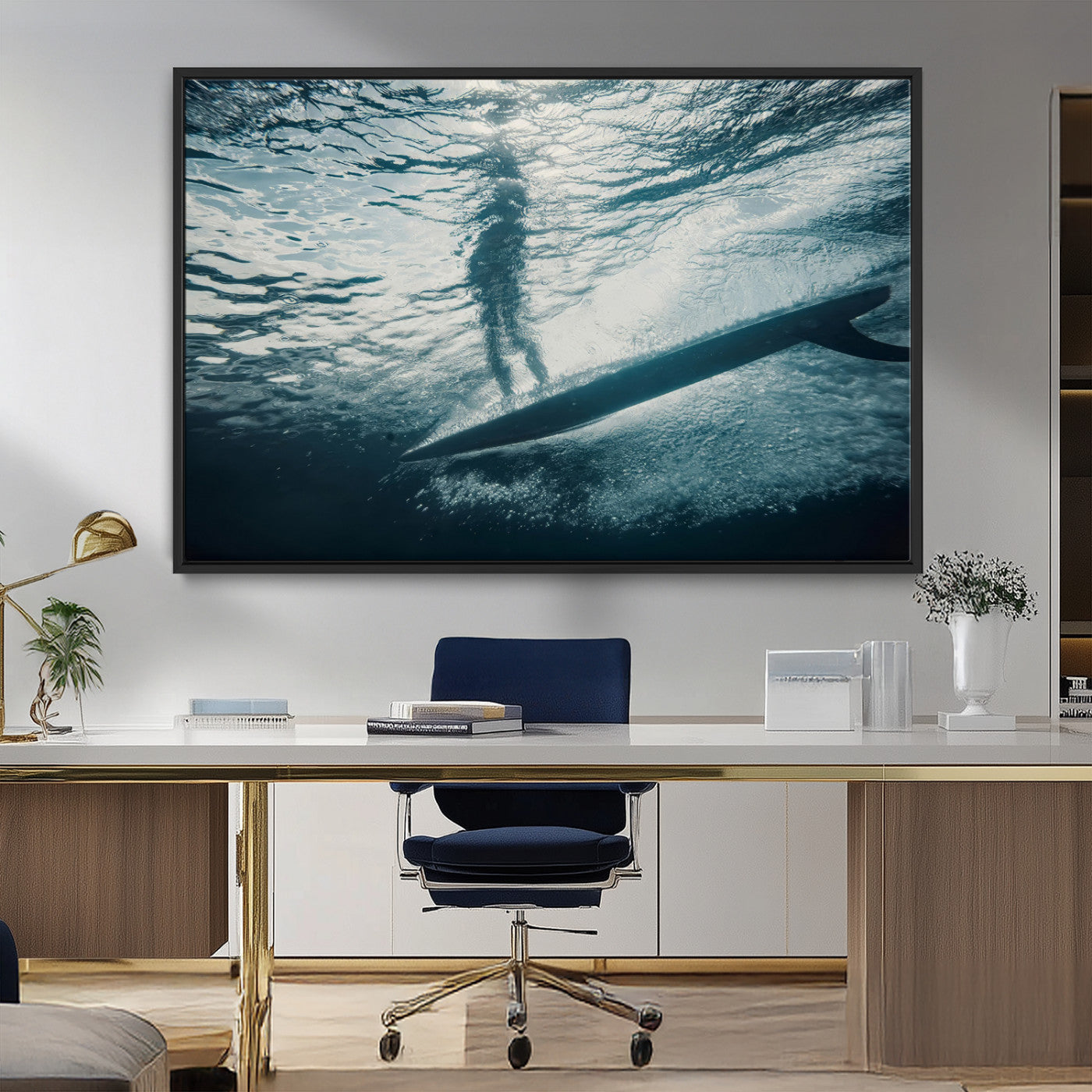 MGV-FC-36X24 - Submerged Surf Wall Art Canvas Print, Framed Underwater Perspective Art Picture Print, Ocean Surf Perfect Coastal Adventure Decor Artwork