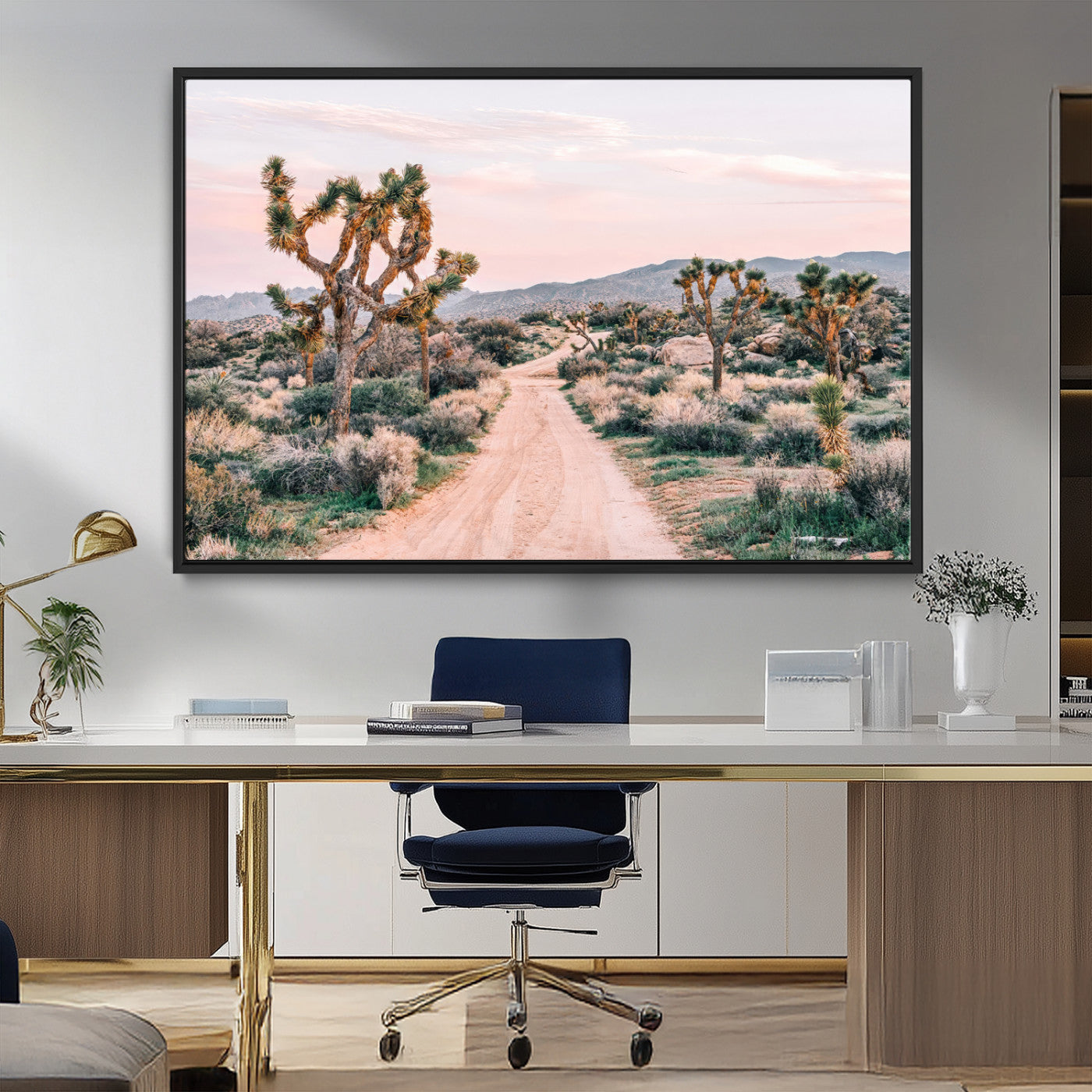 MGV-FC-36X24 - Joshua Tree Park Wall Art Canvas Print, Framed Desert Road Art Picture Print, Sunset Drive Perfect Southwestern Boho Decor Artwork