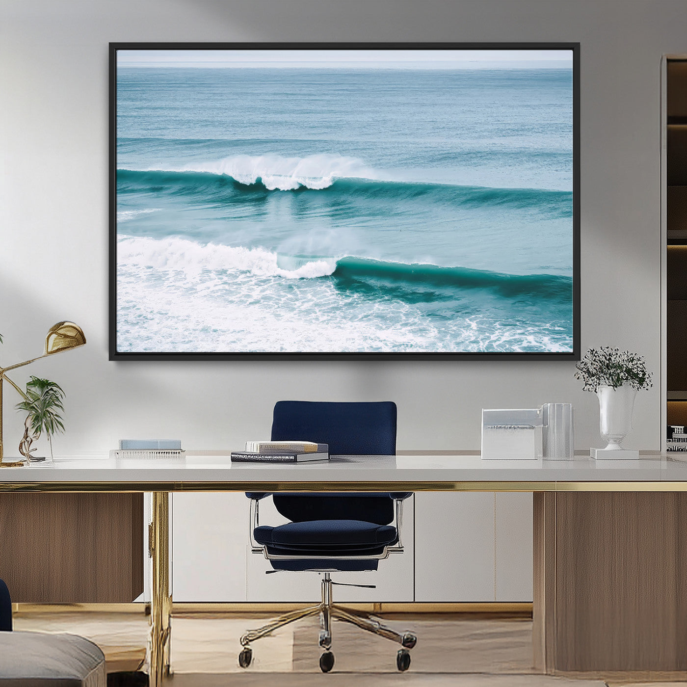 MGV-FC-36X24 - Ocean Swell Wall Art Canvas Print, Framed Surf Waves Art Picture Print, Blue Water Perfect Coastal Dynamic Decor Artwork