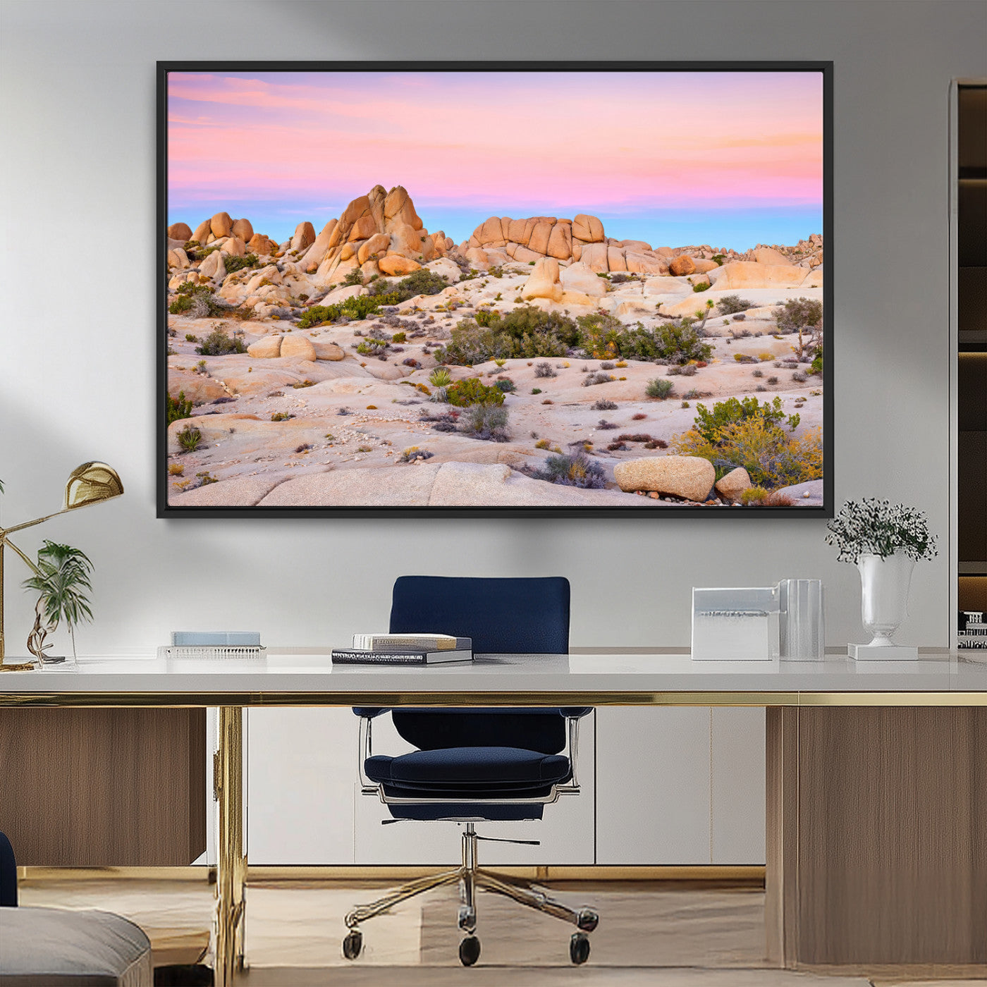 MGV-FC-36X24 - Vibrant Sunset Sky Wall Art Canvas Print, Framed Joshua Tree Art Picture Print, Rugged Terrain Perfect Southwestern Boho Decor Artwork