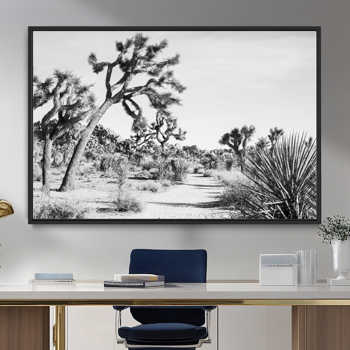 88164251-MGV-FC-36X24_Black-Joshua Tree Desert Wall Art – Black & White Canvas Print, Nature Serenity Decor for Guest Room, Office or Living Room