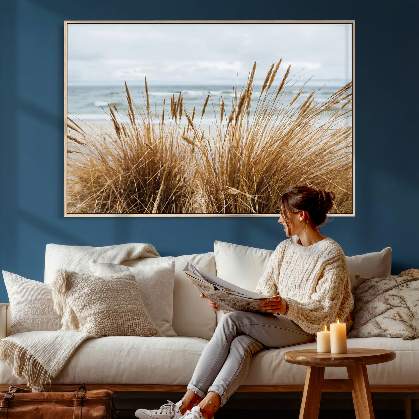 14270839-MGV-CV-36X24 - Beach Grass Wall Art – Canvas Print of Serene Coastal Shore, Peaceful Ocean Vibes, Nature Decor for Guest Room, Office or Living Room
