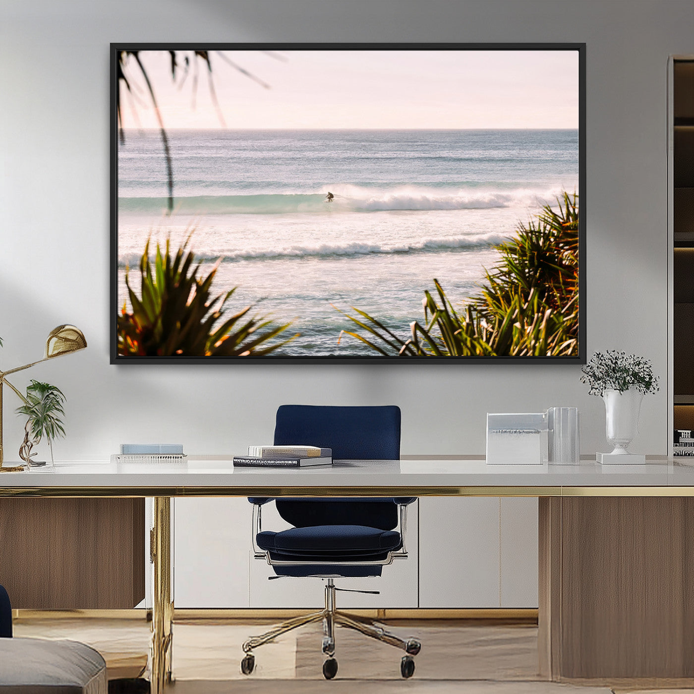 MGV-FC-36X24 - Ocean Surfer Wall Art Canvas Print, Framed Coastal Surf Art Picture Print, Tropical Beach Perfect Tropical Coastal Decor Artwork