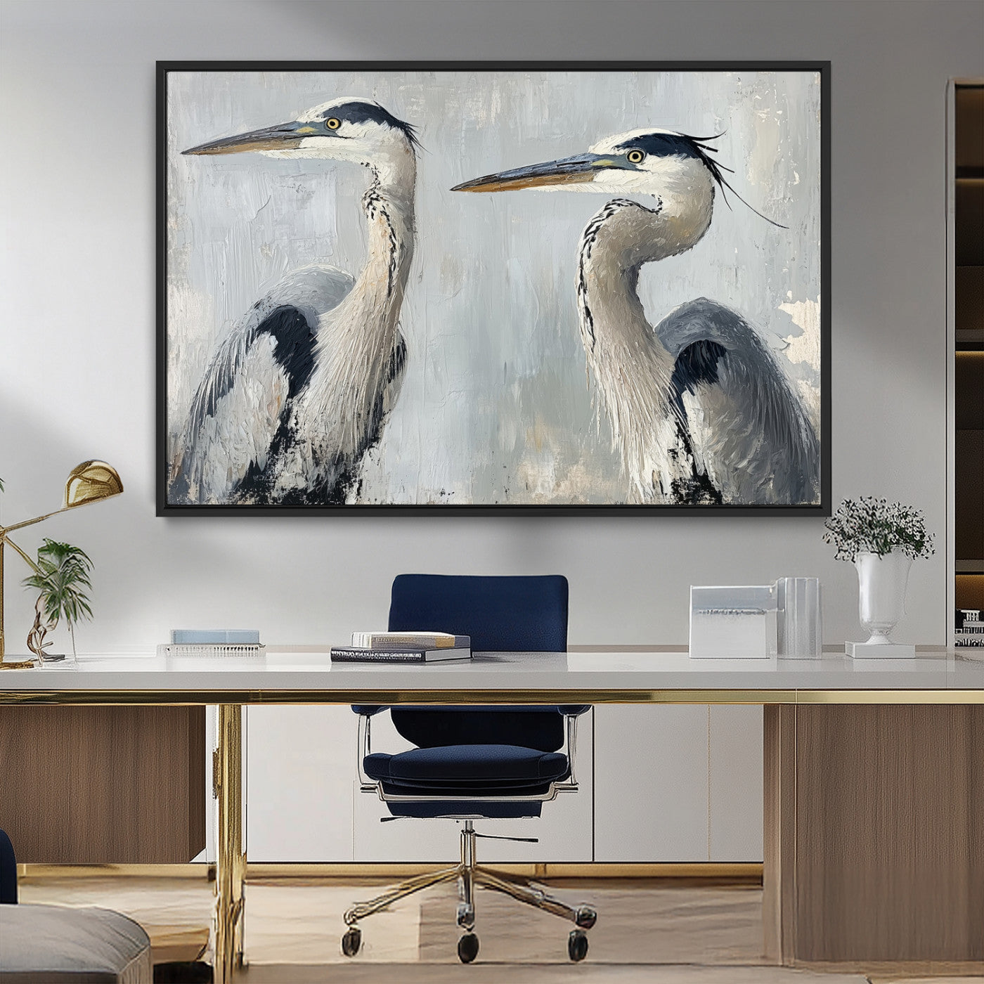 MGV-FC-36X24 - Bird Canvas Decor Wall Art Canvas Print, Framed Coastal Bird Pair Art Picture Print, Minimalist Wildlife Wall Perfect Coastal Minimalist Decor Artwork