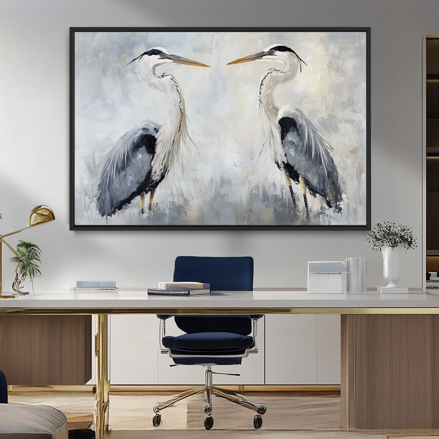MGV-FC-36X24 - Heron Wall Art Wall Art Canvas Print, Framed Bird Canvas Decor Art Picture Print, Nature Inspired Perfect Coastal Minimalist Decor Artwork