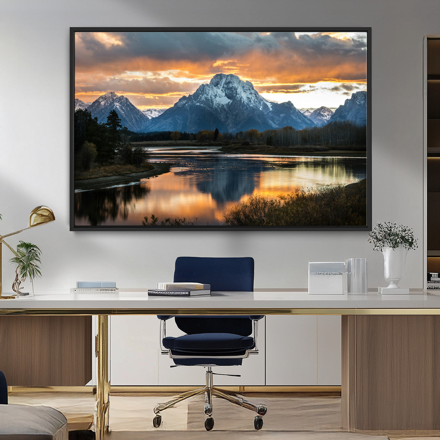 MGV-FC-36X24 - Mountain Sunset Wall Art Canvas Print, Framed Alpine Wilderness Art Picture Print, Golden Hour Perfect Wilderness Decor Artwork