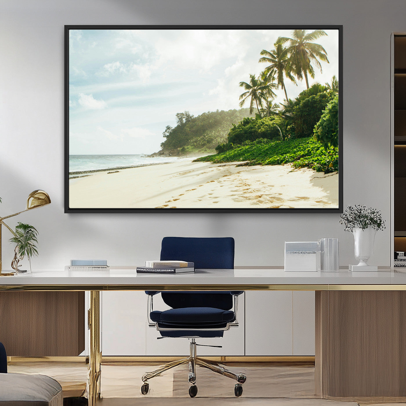 MGV-FC-36X24 - Relaxing Beach Wall Art Canvas Print, Framed Ocean View Art Picture Print, Coastal Serenity Perfect Tropical Coastal Decor Artwork