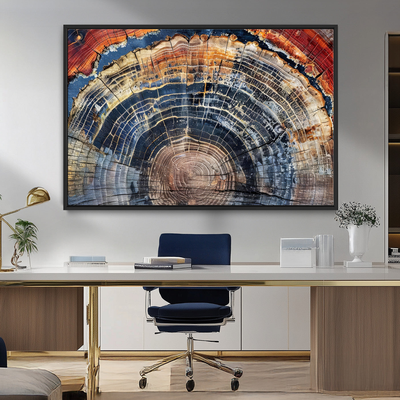 MGV-FC-36X24 - Tree Rings Wall Art Canvas Print, Framed Wood Texture Art Picture Print, Petrified Wood Perfect Modern Rustic Decor Artwork