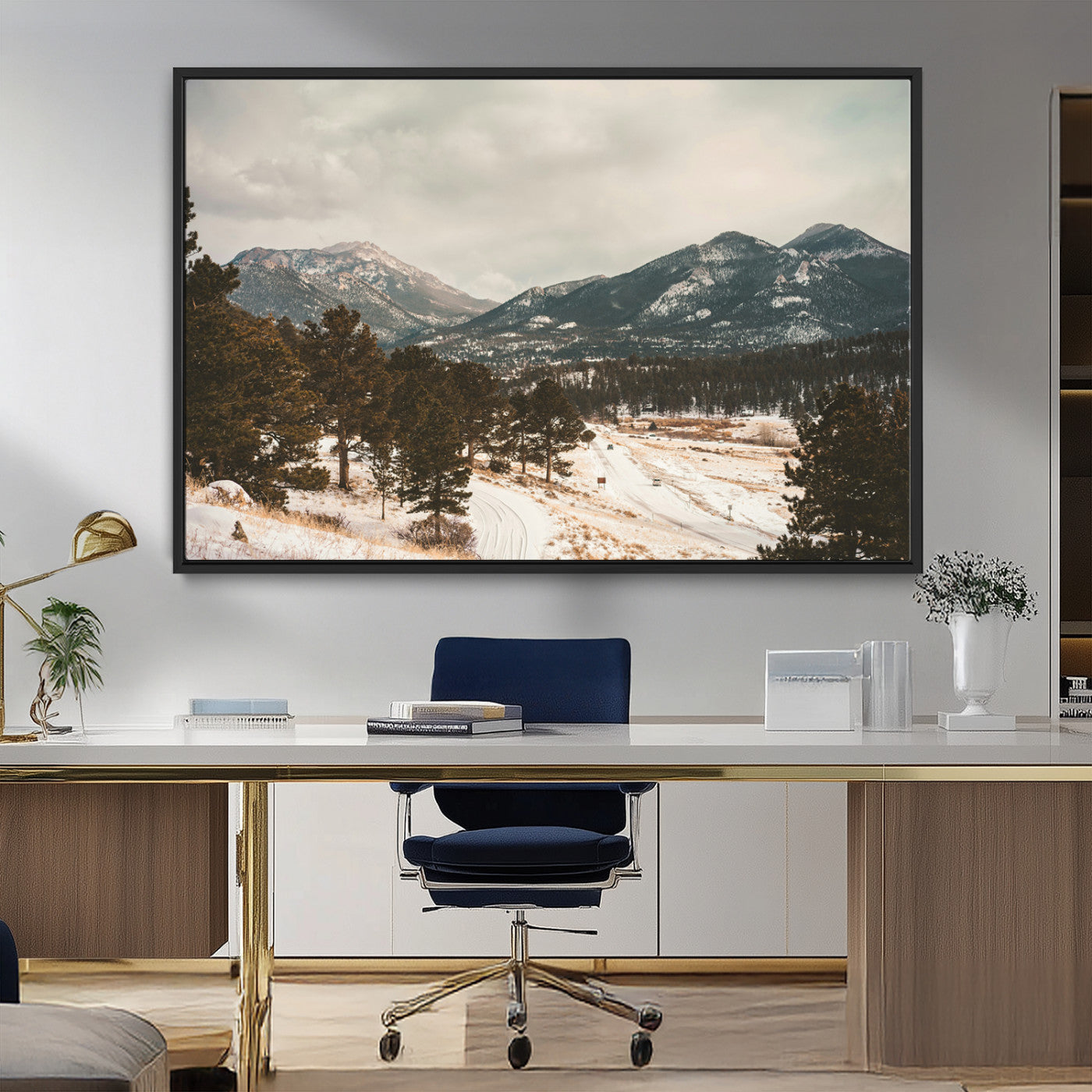 MGV-FC-36X24 - Mountain Landscape Wall Art Canvas Print, Framed Snowy Peaks Art Picture Print, Alpine Aesthetic Perfect Rustic Winter Decor Artwork