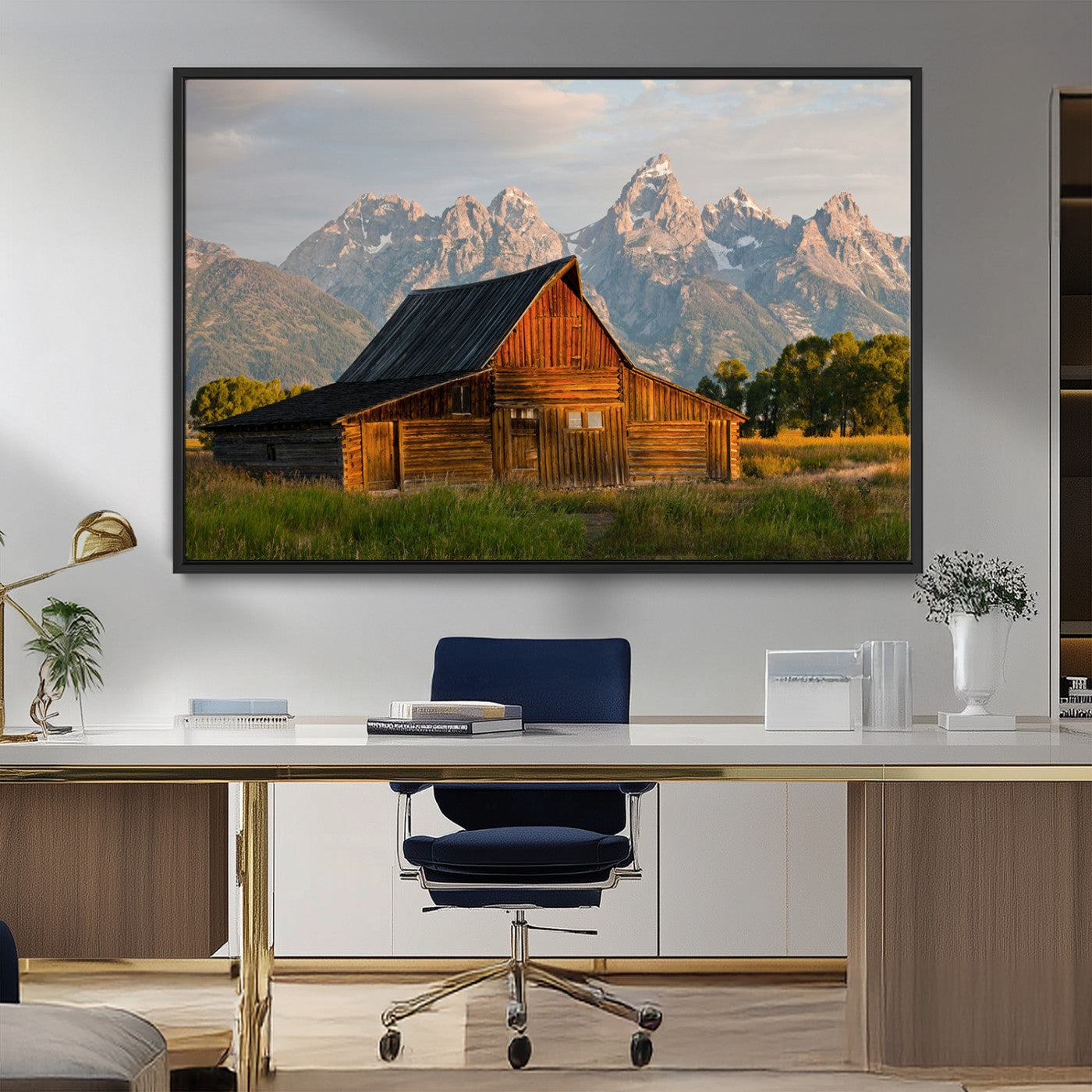 MGV-FC-36X24 - Rustic Barn Wall Art Canvas Print, Framed Western Landscape Art Picture Print, Farmhouse Style Perfect Rustic Farmhouse Decor Artwork