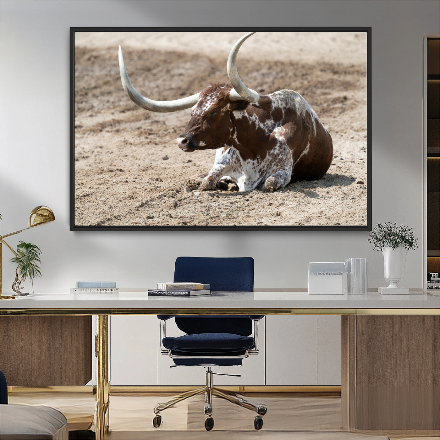 76549210-MGV-FC-36X24_Black-Texas Longhorn Wall Art Canvas Print, Framed Country Living Art Picture Print, Farmhouse Perfect