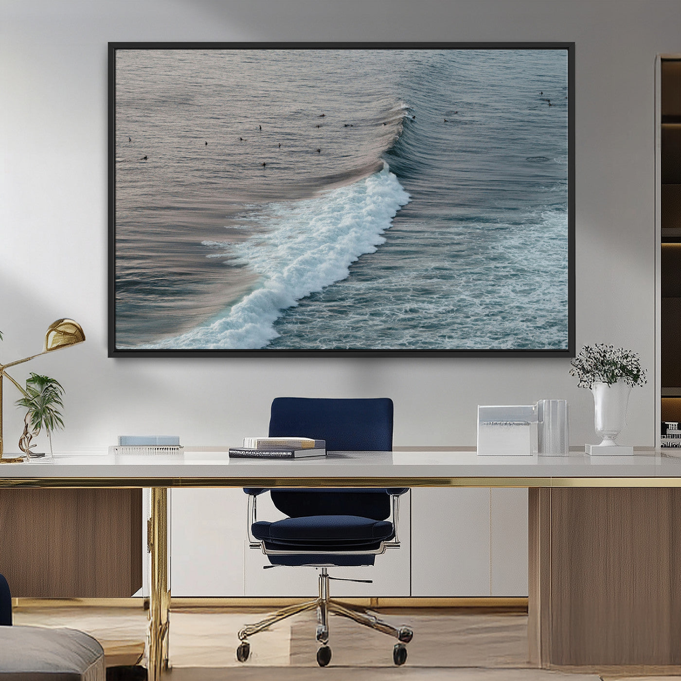 MGV-FC-36X24 - Ocean Waves Wall Art Canvas Print, Framed Coastal Serenity Art Picture Print, Surf Perfect Coastal Decor Artwork