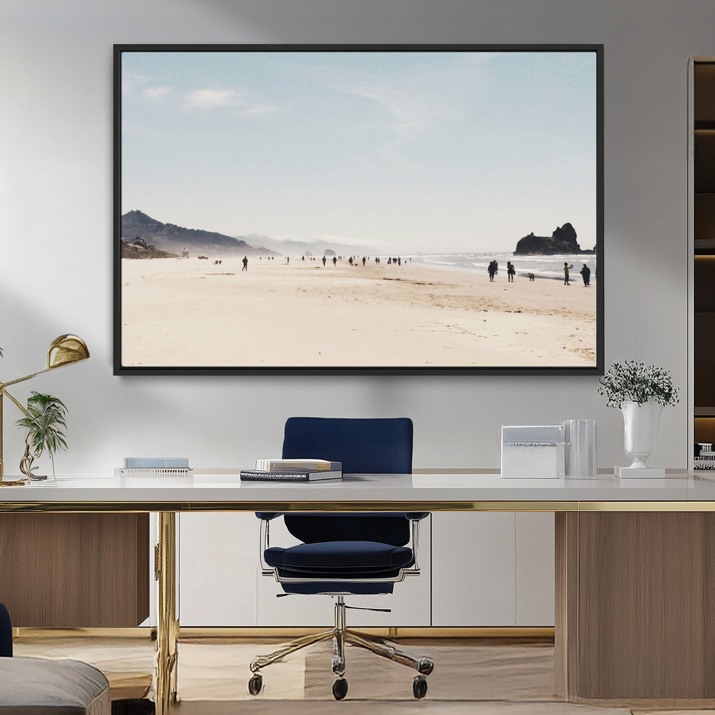 MGV-FC-36X24 - Minimalist Beach Wall Art Canvas Print, Framed Coastal Serenity Art Picture Print, Soft Sand Perfect Coastal Decor Artwork