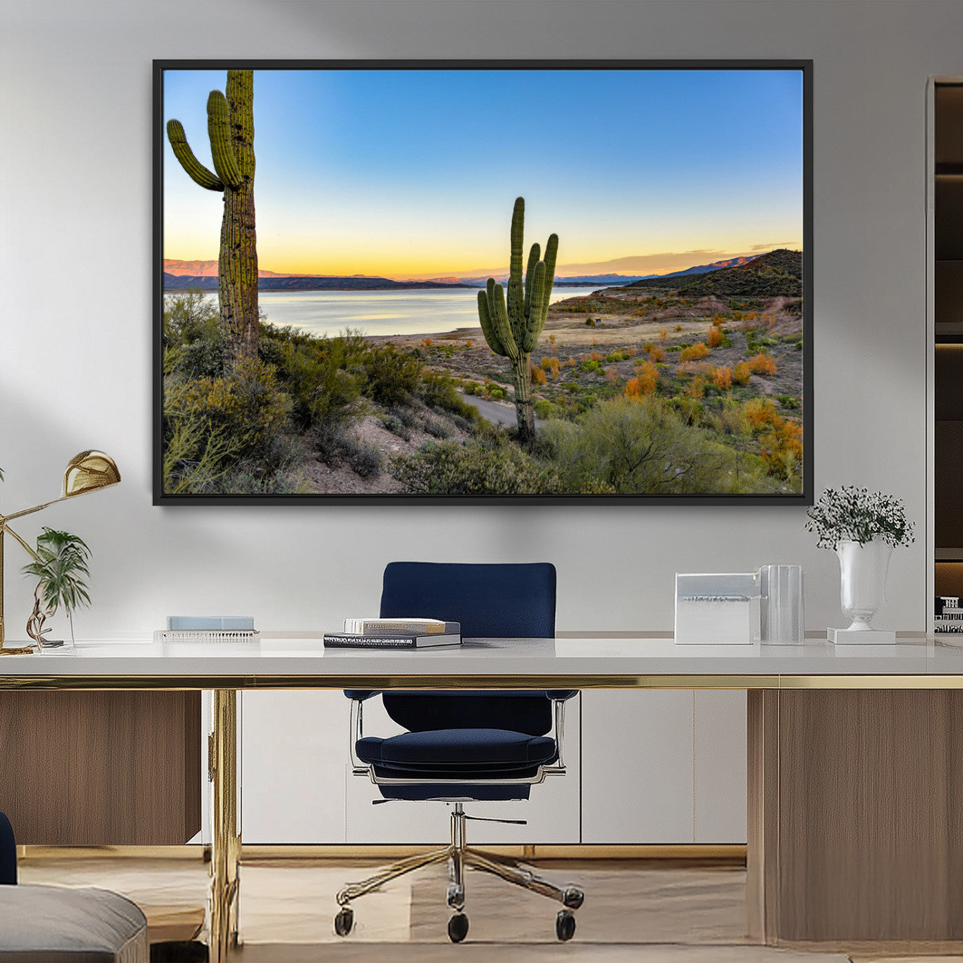 MGV-FC-36X24 - Saguaro Cactus Wall Art Canvas Print, Framed Desert Sunset Art Picture Print, Southwestern Perfect Southwestern Decor Artwork