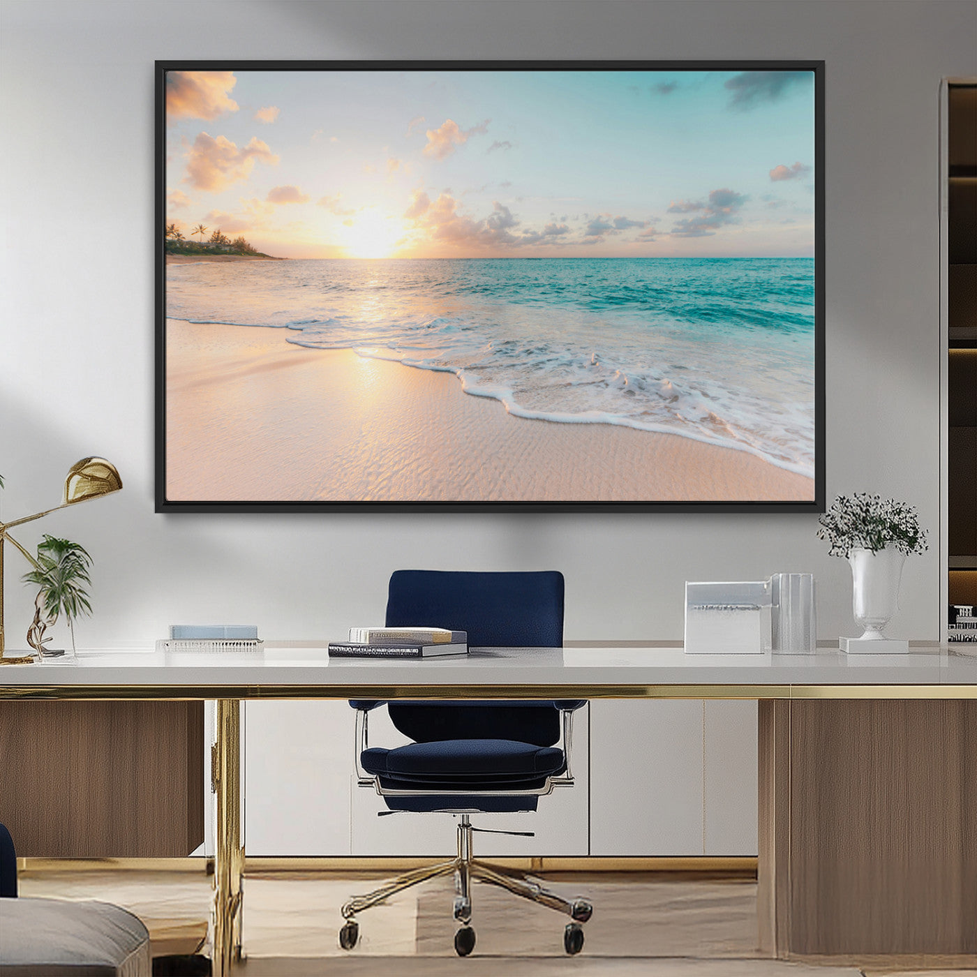 MGV-FC-36X24 - Beach Sunset Wall Art Canvas Print, Framed Ocean Waves Art Picture Print, Summer Escape Perfect Coastal Decor Artwork