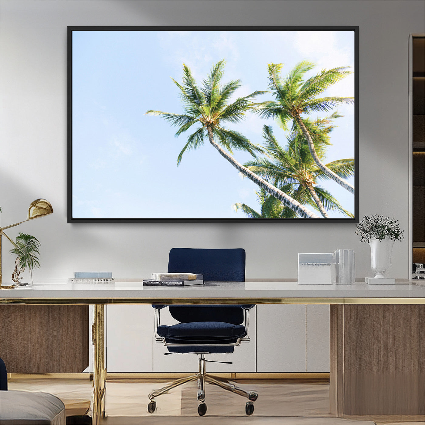 MGV-FC-36X24 - Palm Trees Wall Art Canvas Print, Framed Tropical Art Picture Print, Coastal Perfect Tropical Decor Artwork