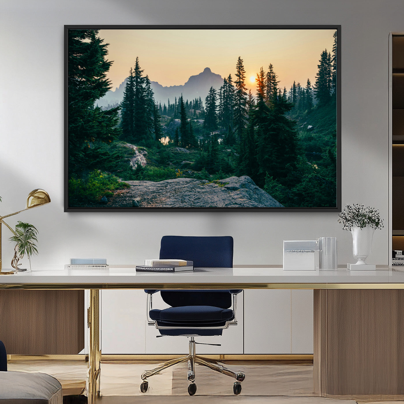 MGV-FC-36X24 - Mountain Wall Art Canvas Print, Framed Forest Serenity Art Picture Print, Mountain Perfect Rustic Decor Artwork