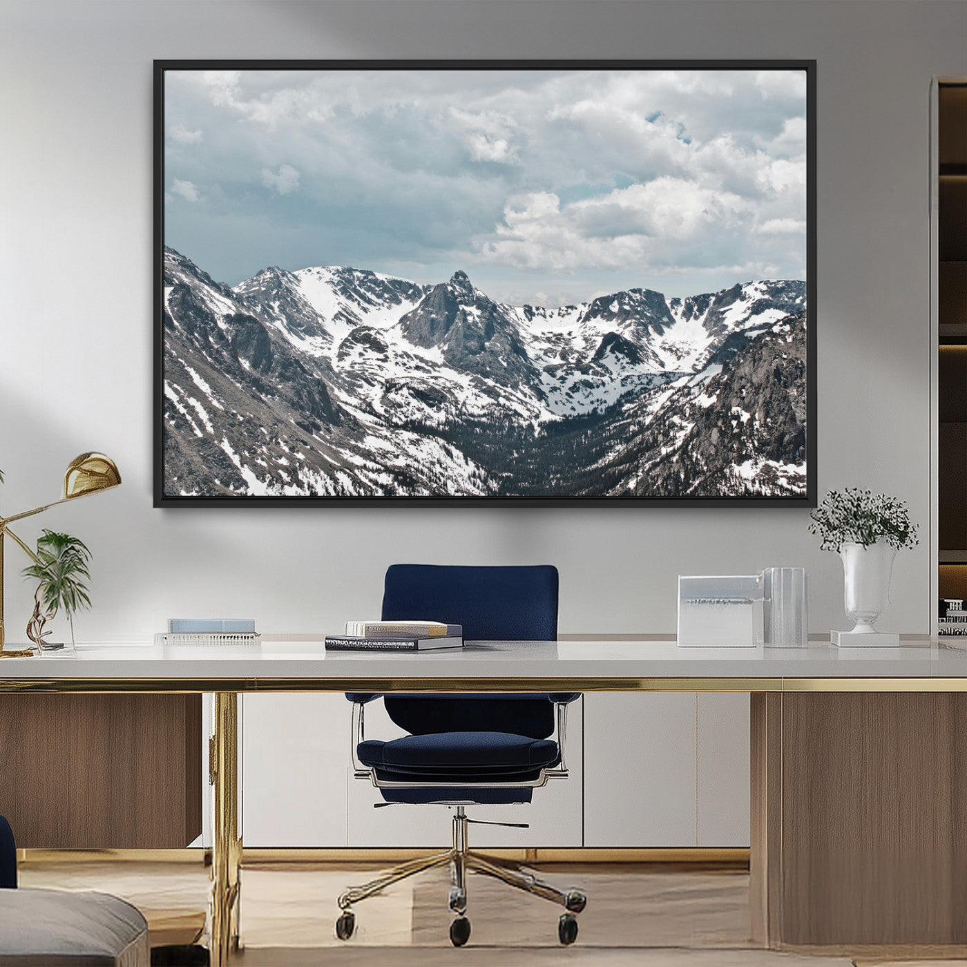 MGV-FC-36X24 - Snowy Peaks Wall Art Canvas Print, Framed Alpine Wilderness Art Picture Print, Mountain Escape Perfect Winter Serenity Decor Artwork