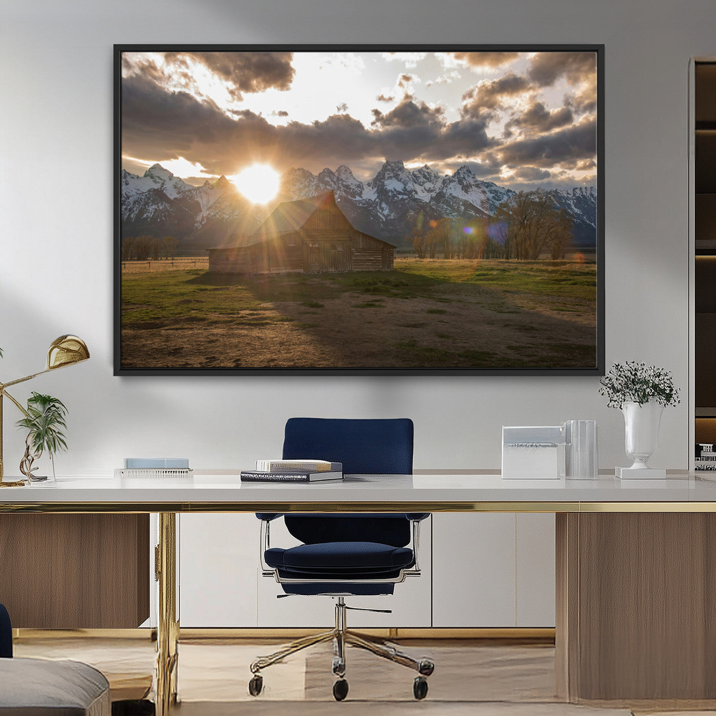 MGV-FC-36X24 - Snowy Peaks Wall Art Canvas Print, Framed Nature Escape Art Picture Print, Rustic Charm Perfect Rustic Western Decor Artwork