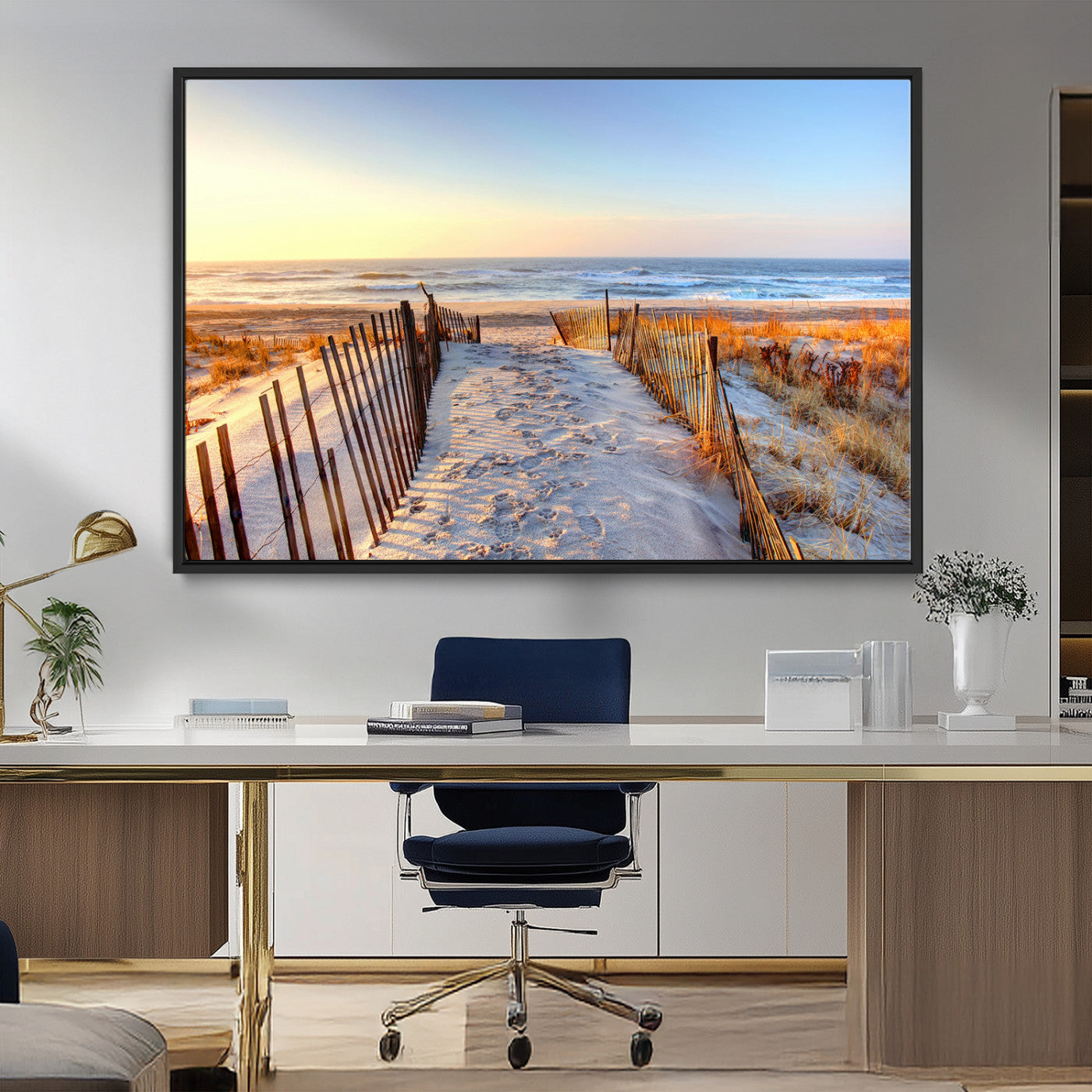 MGV-FC-36X24 - Ocean Sunset Wall Art Wall Art Canvas Print, Framed Nautical Photography Art Picture Print, Summer Beach House Decor Perfect Coastal Serenity Decor Artwork