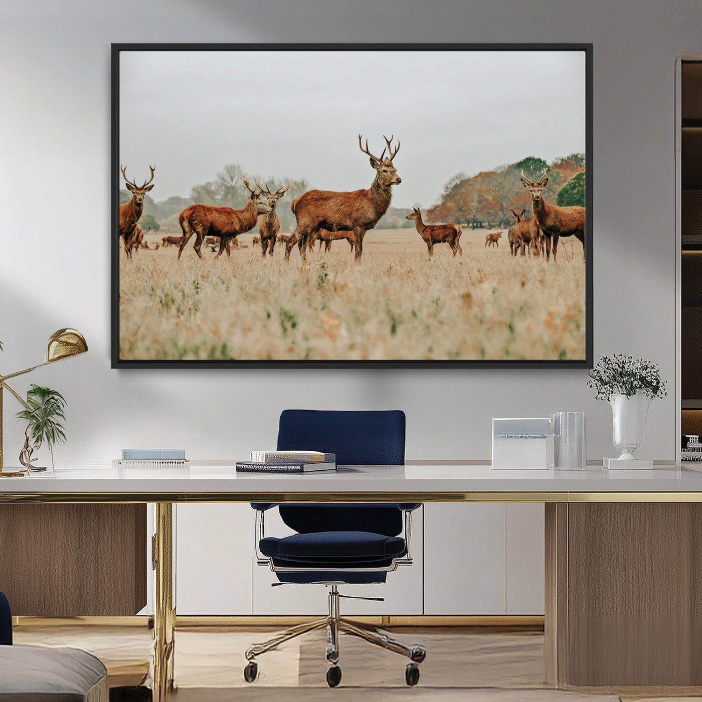 MGV-FC-36X24 - Rustic Deer Print Wall Art Canvas Print, Framed Autumn Nature Canvas Art Picture Print, Wildlife Art Print Perfect Rustic Wildlife Decor Artwork