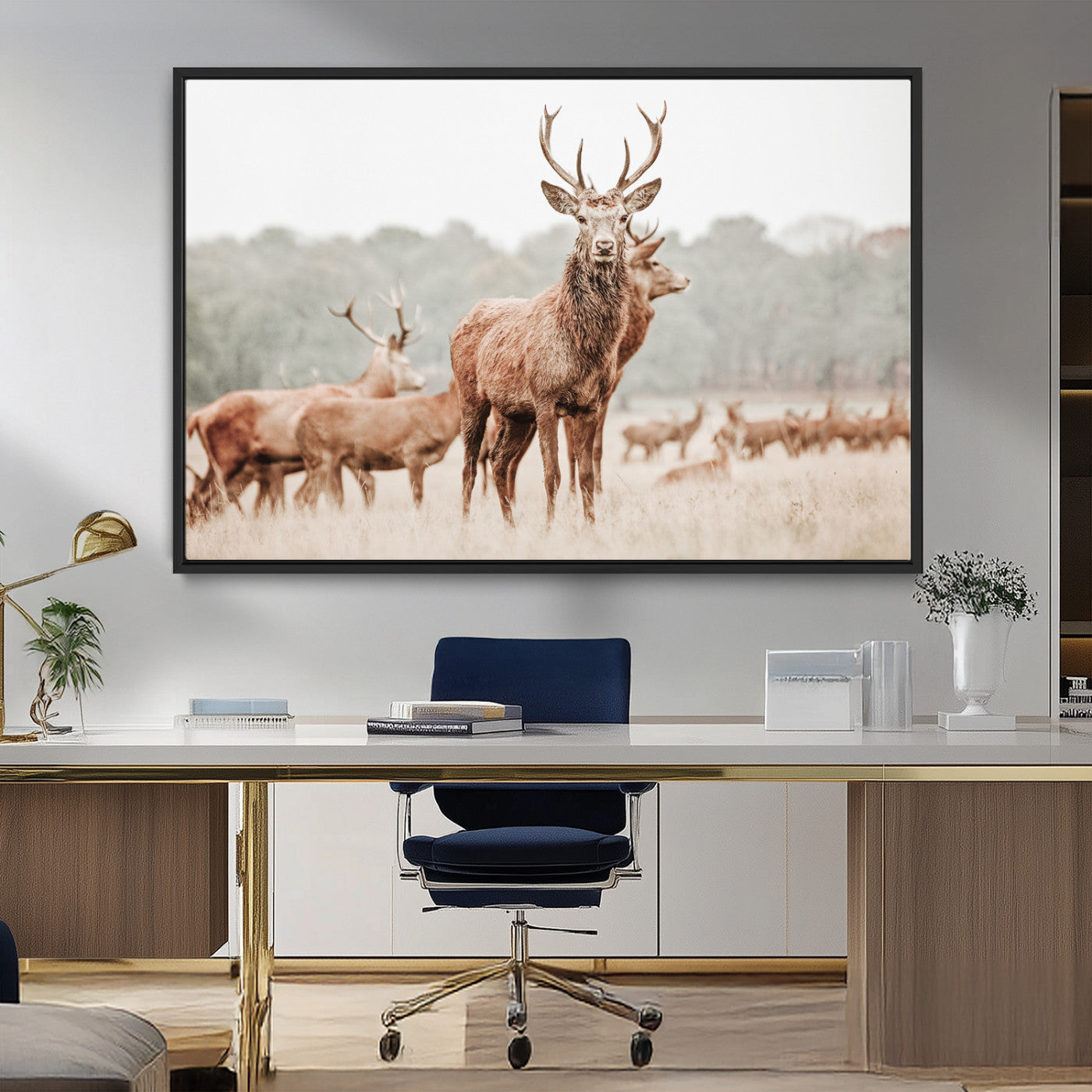 MGV-FC-36X24 - Rustic Nature Art Wall Art Canvas Print, Framed Stag Canvas Print Art Picture Print, Woodland Decor Perfect Rustic Lodge Decor Artwork