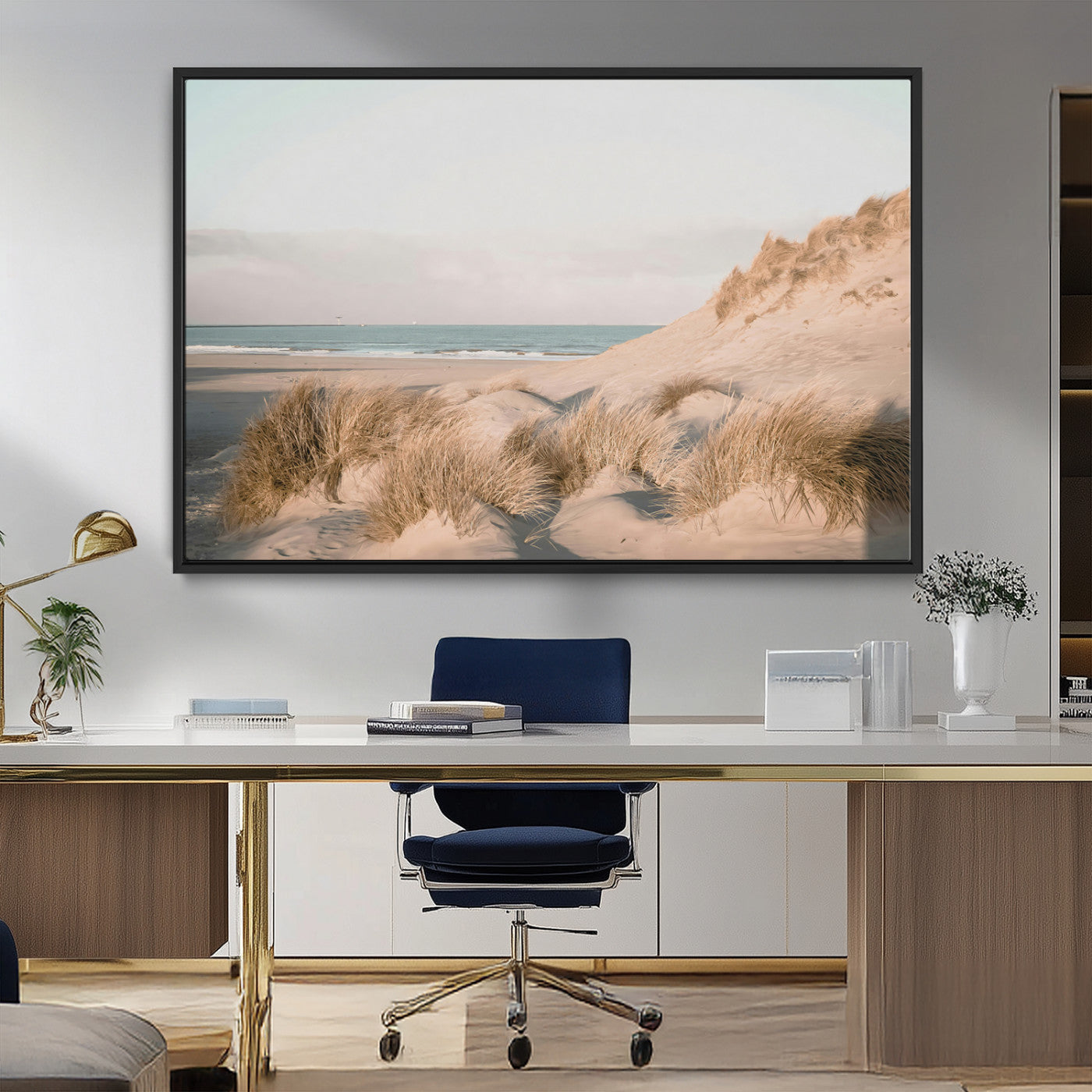 MGV-FC-36X24 - Beach Landscape Wall Art Canvas Print, Framed Sand Dune Photography Art Picture Print, Minimalist Seascape Perfect Coastal & Minimalist Decor Artwork