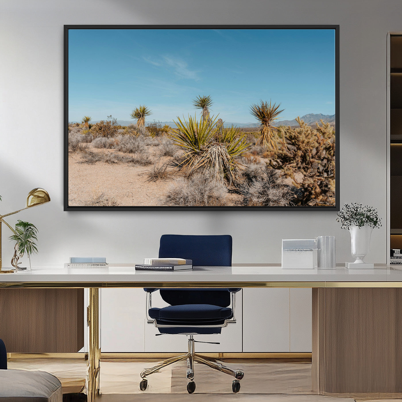 MGV-FC-36X24 - Joshua Tree Wall Art Canvas Print, Framed Desert Landscape Art Picture Print, Warm Earth Tones Perfect Southwestern Minimalist Decor Artwork