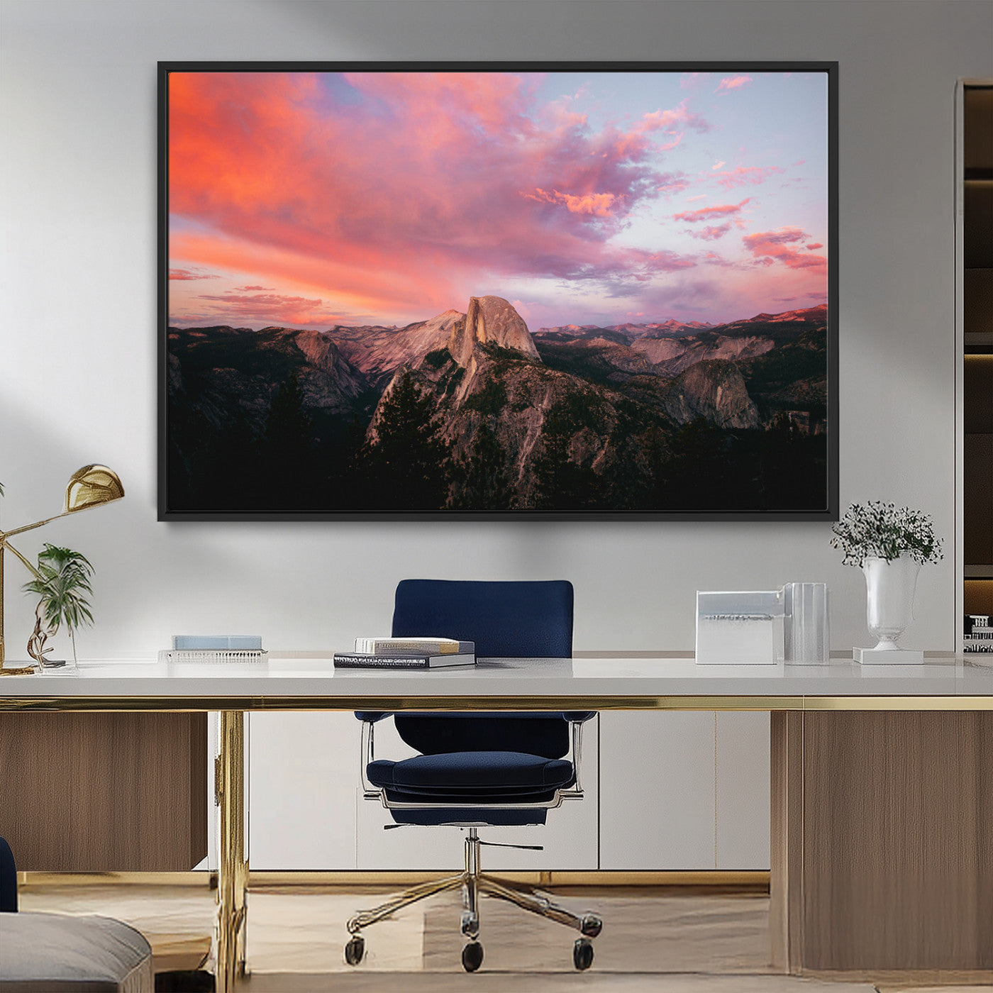 MGV-FC-36X24 - Half Dome Wall Art Canvas Print, Framed Yosemite National Park Art Picture Print, Dramatic Sunset Perfect Adventurous Wilderness Decor Artwork