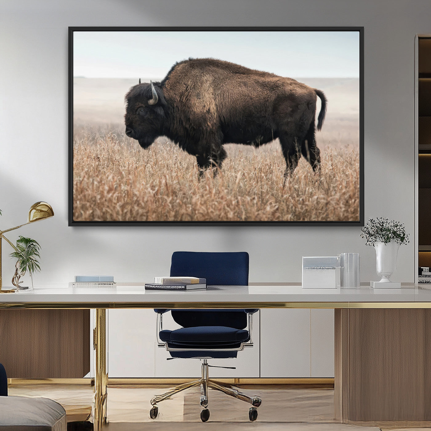 MGV-FC-36X24 - American Bison in Field  Wall Art Canvas Print – Powerful Winter Wildlife Scene with Buffalo in