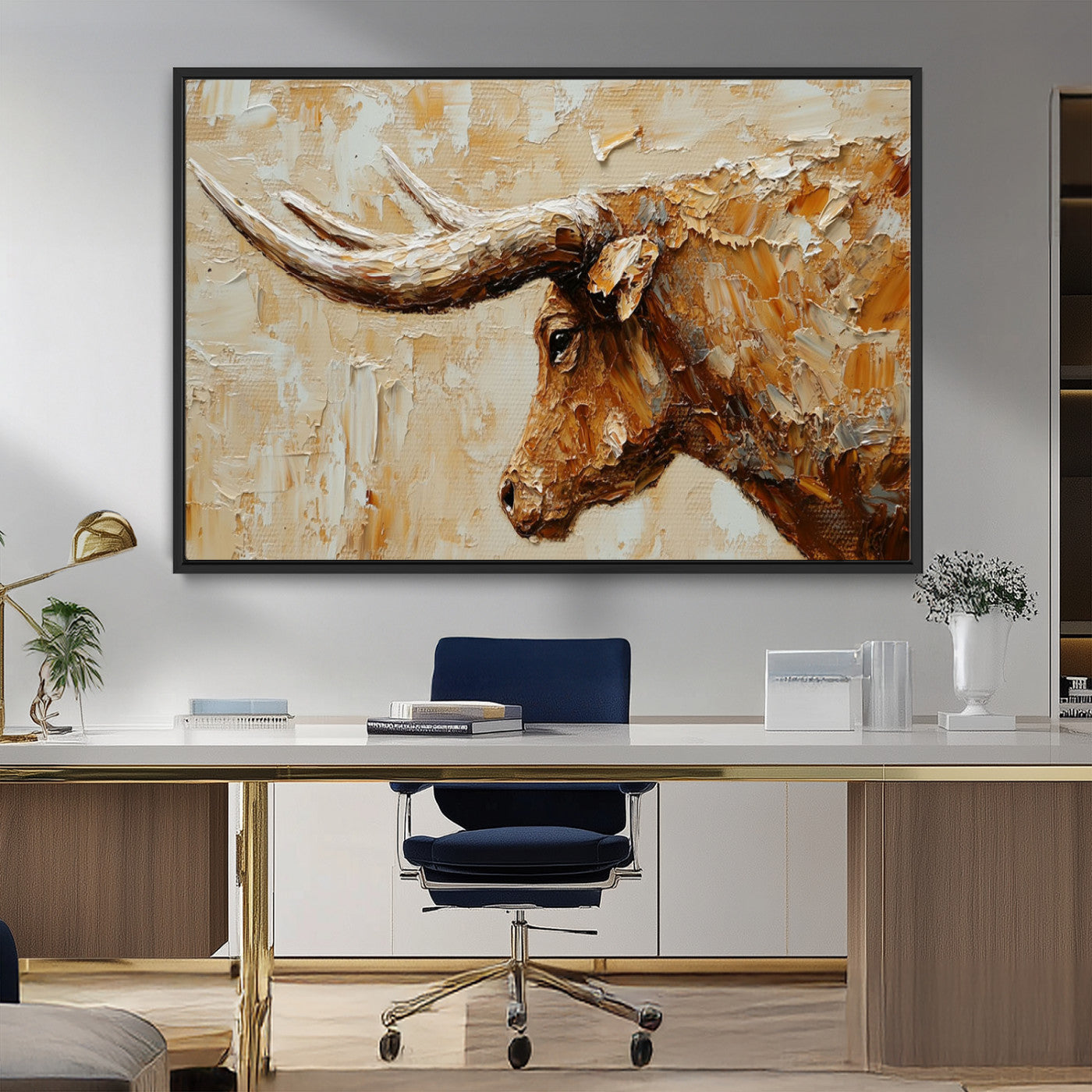 69611428-MGV-CV-36X24-Rustic Longhorn Bull Wall Art Canvas Print – Vintage Western Cattle Painting, Texas Steer Artwork for Ranch, Farmhouse or Cowboy Decor