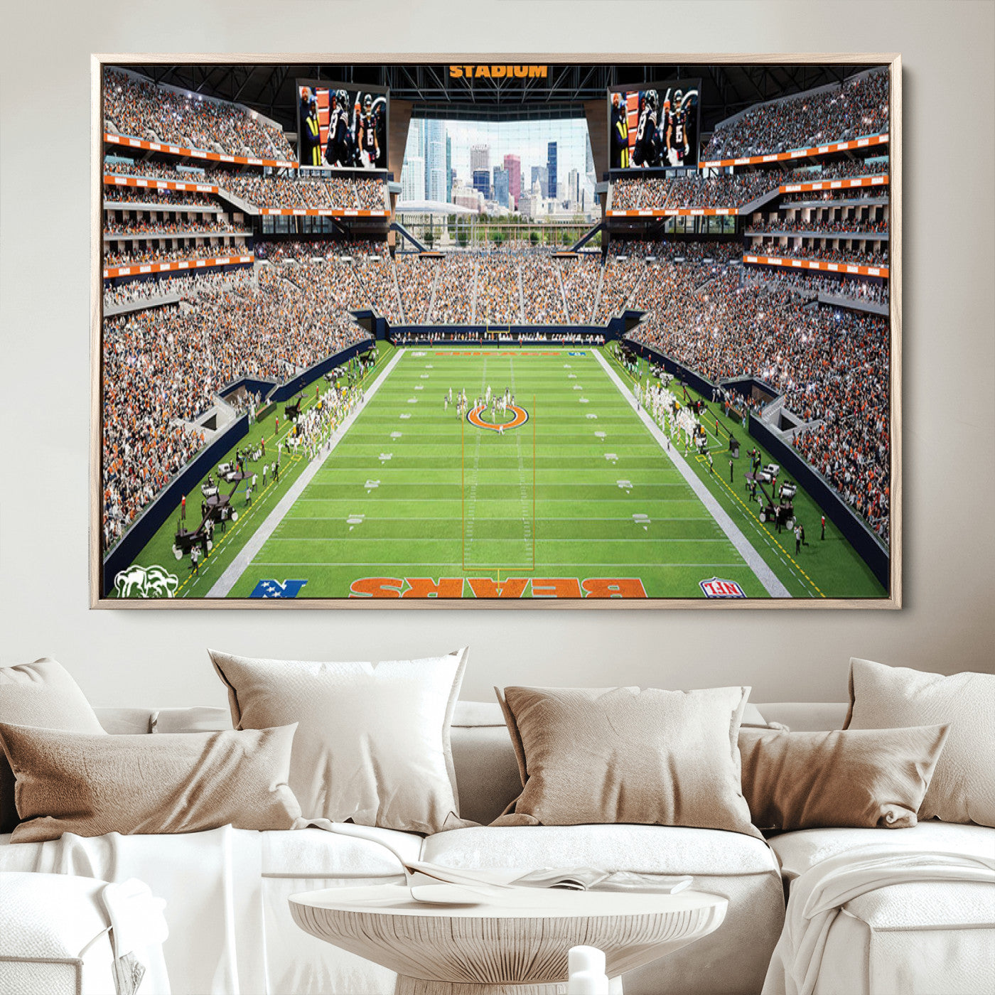 76935553-MGV-CV-36X24-Chicago Bears Soldiers Field Wall Art Canvas Print – Framed Football Stadium Artwork for Sports Fans, Soldier Field Skyline Canvas Decor for Game Room or Man Cave